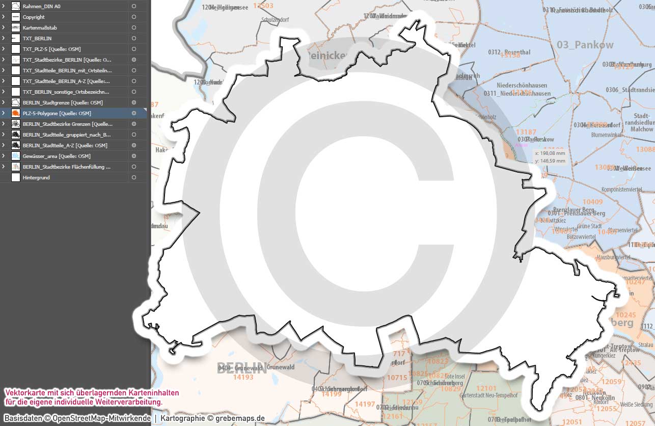 Berlin Basiskarte Postleitzahlen PLZ-5 Stadtbezirke Stadtteile Vektorkarte [Digital] – Bild 12