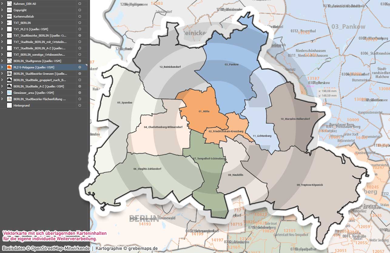 Berlin Basiskarte Postleitzahlen PLZ-5 Stadtbezirke Stadtteile Vektorkarte, Karte Berlin Stadtteile, Karte Berlin Postleitzahlen, PLZ-Karte Berlin, Vektorkarte Berlin, Vektorgrafik Berlin, Kartengrafik Berlin, Karte Berlin für Illustrator, vector map berlin plz, AI-Datei, download, editierbar, Stadtplan Berlin Stadtteile