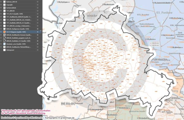 Berlin Basiskarte Postleitzahlen PLZ-5 Stadtbezirke Stadtteile Vektorkarte, Karte Berlin Stadtteile, Karte Berlin Postleitzahlen, PLZ-Karte Berlin, Vektorkarte Berlin, Vektorgrafik Berlin, Kartengrafik Berlin, Karte Berlin für Illustrator, vector map berlin plz, AI-Datei, download, editierbar, Stadtplan Berlin Stadtteile