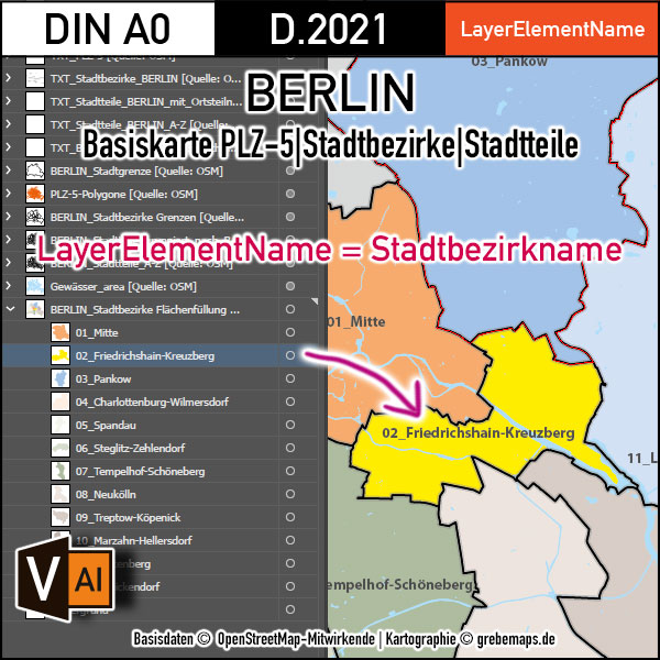 Berlin Basiskarte Postleitzahlen PLZ-5 Stadtbezirke Stadtteile Vektorkarte, Karte Berlin Stadtteile, Karte Berlin Postleitzahlen, PLZ-Karte Berlin, Vektorkarte Berlin, Vektorgrafik Berlin, Kartengrafik Berlin, Karte Berlin für Illustrator, vector map berlin plz, AI-Datei, download, editierbar, Stadtplan Berlin Stadtteile