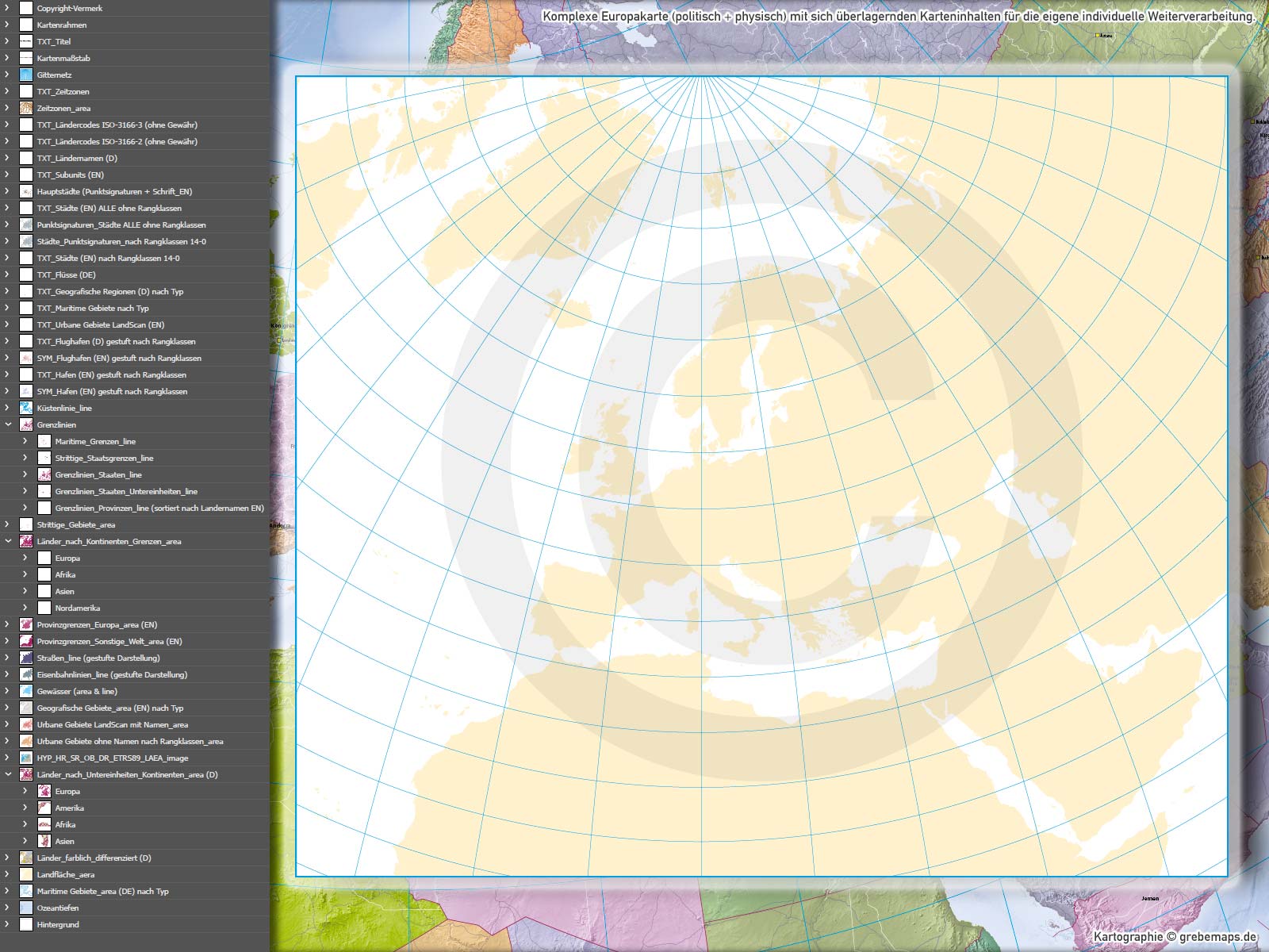 Europa Vektorkarte politisch physisch mit Provinzen flächentreu Landkarte [Digital] – Bild 6