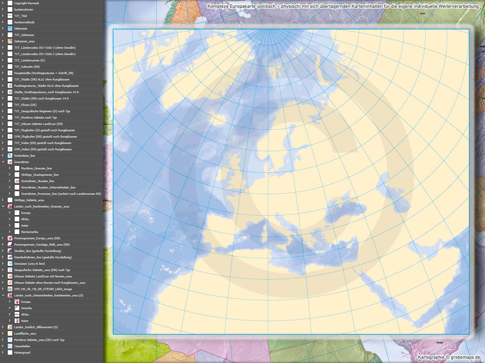 Europa Vektorkarte politisch physisch mit Provinzen flächentreu Landkarte [Digital] – Bild 7