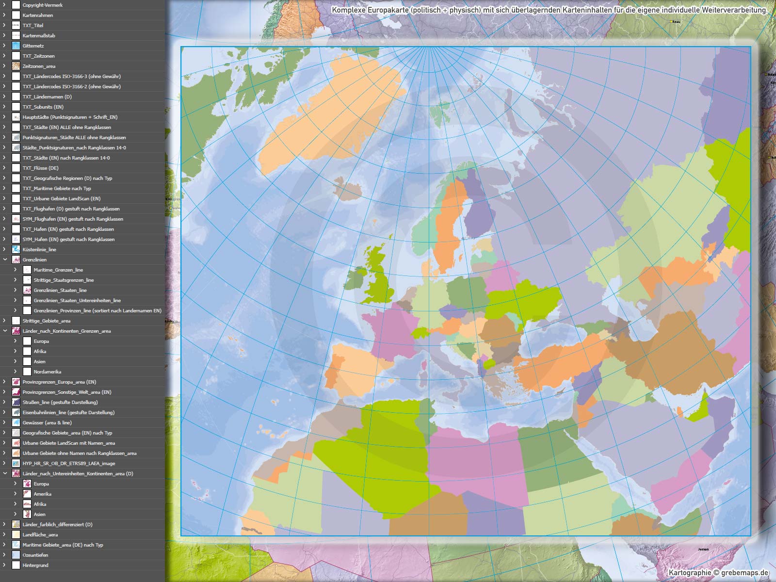 Europa Vektorkarte politisch physisch mit Provinzen flächentreu Landkarte [Digital] – Bild 8
