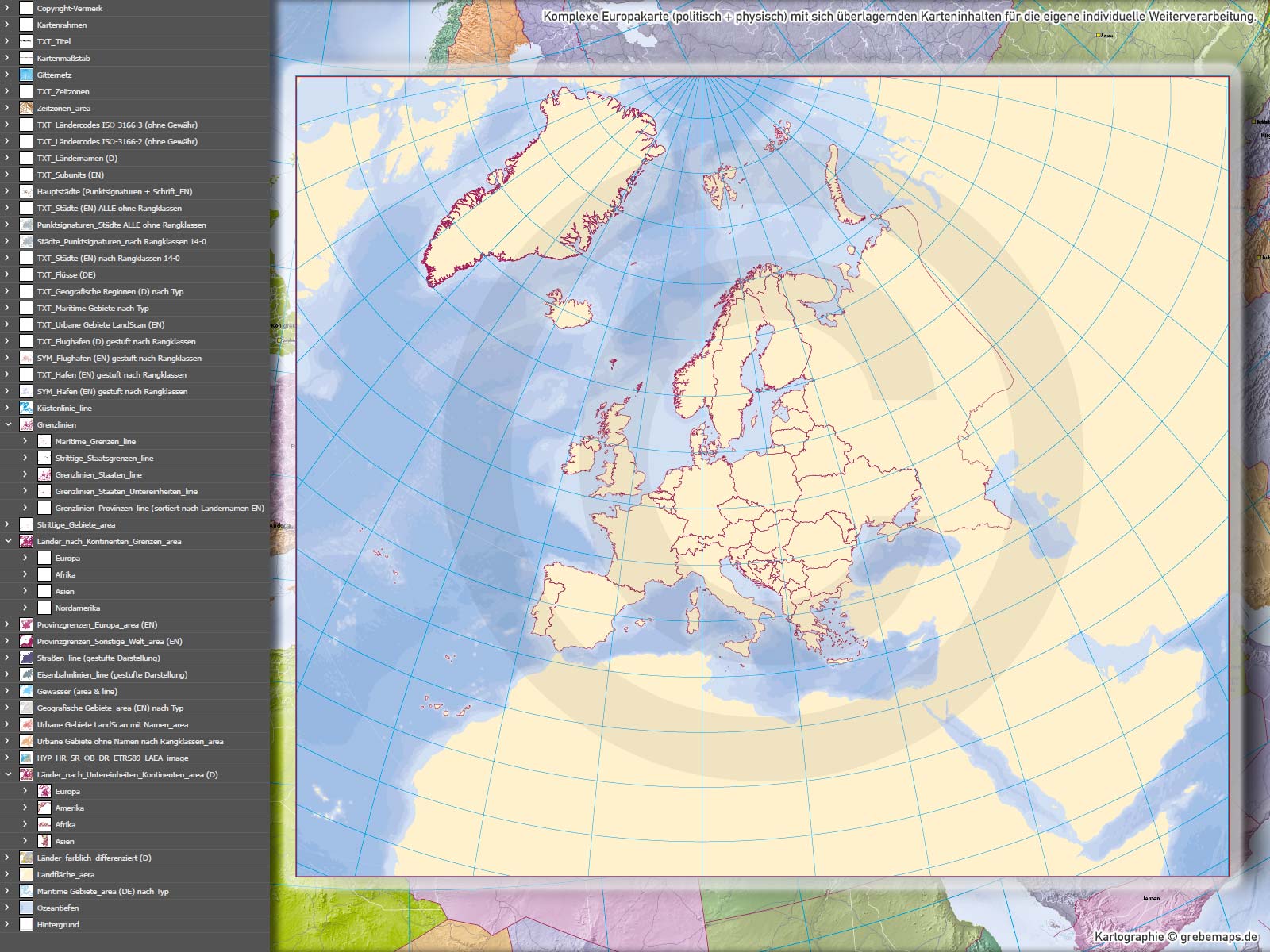 Europa Vektorkarte politisch physisch mit Provinzen flächentreu Landkarte [Digital] – Bild 9