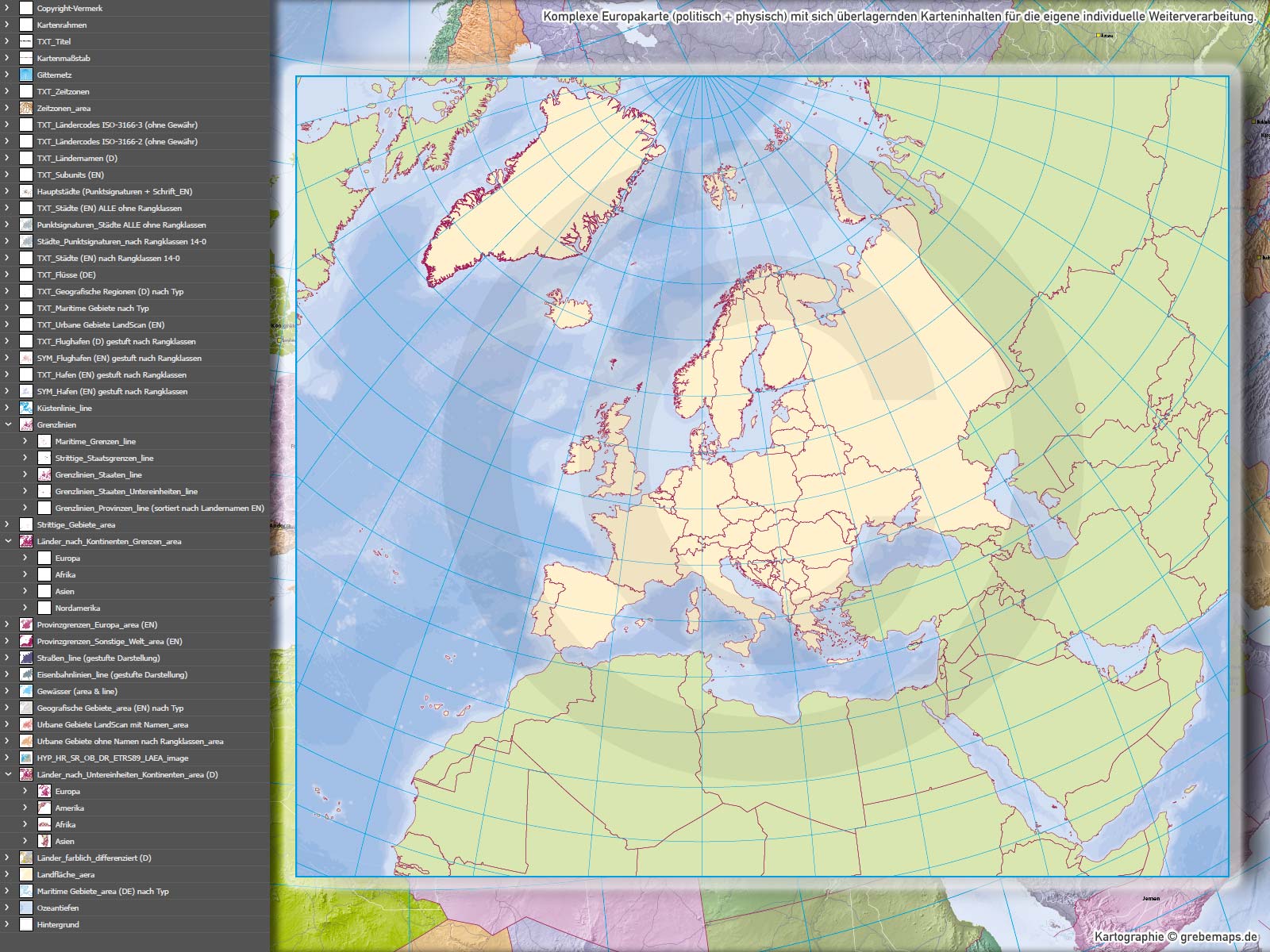Europa Vektorkarte politisch physisch mit Provinzen flächentreu Landkarte [Digital] – Bild 10