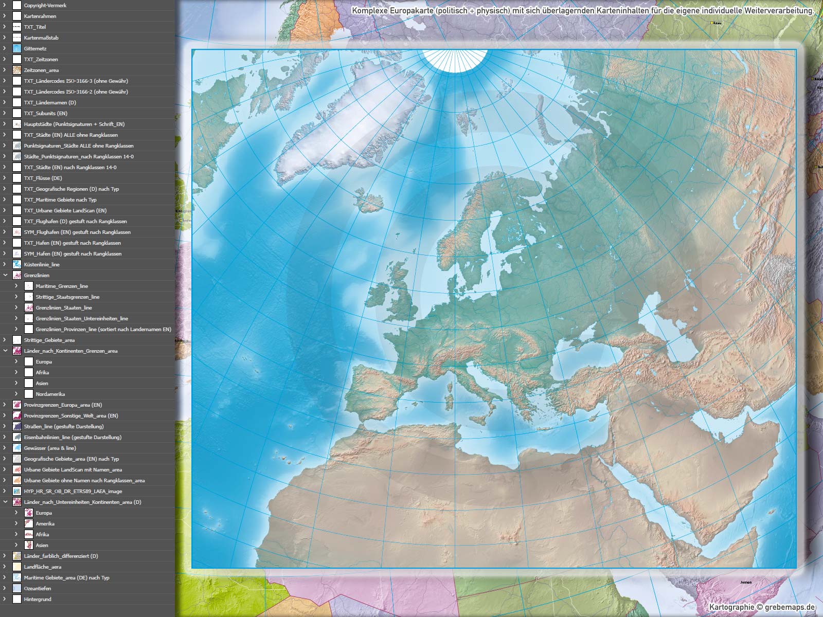 Europa Vektorkarte politisch physisch mit Provinzen flächentreu Landkarte [Digital] – Bild 11
