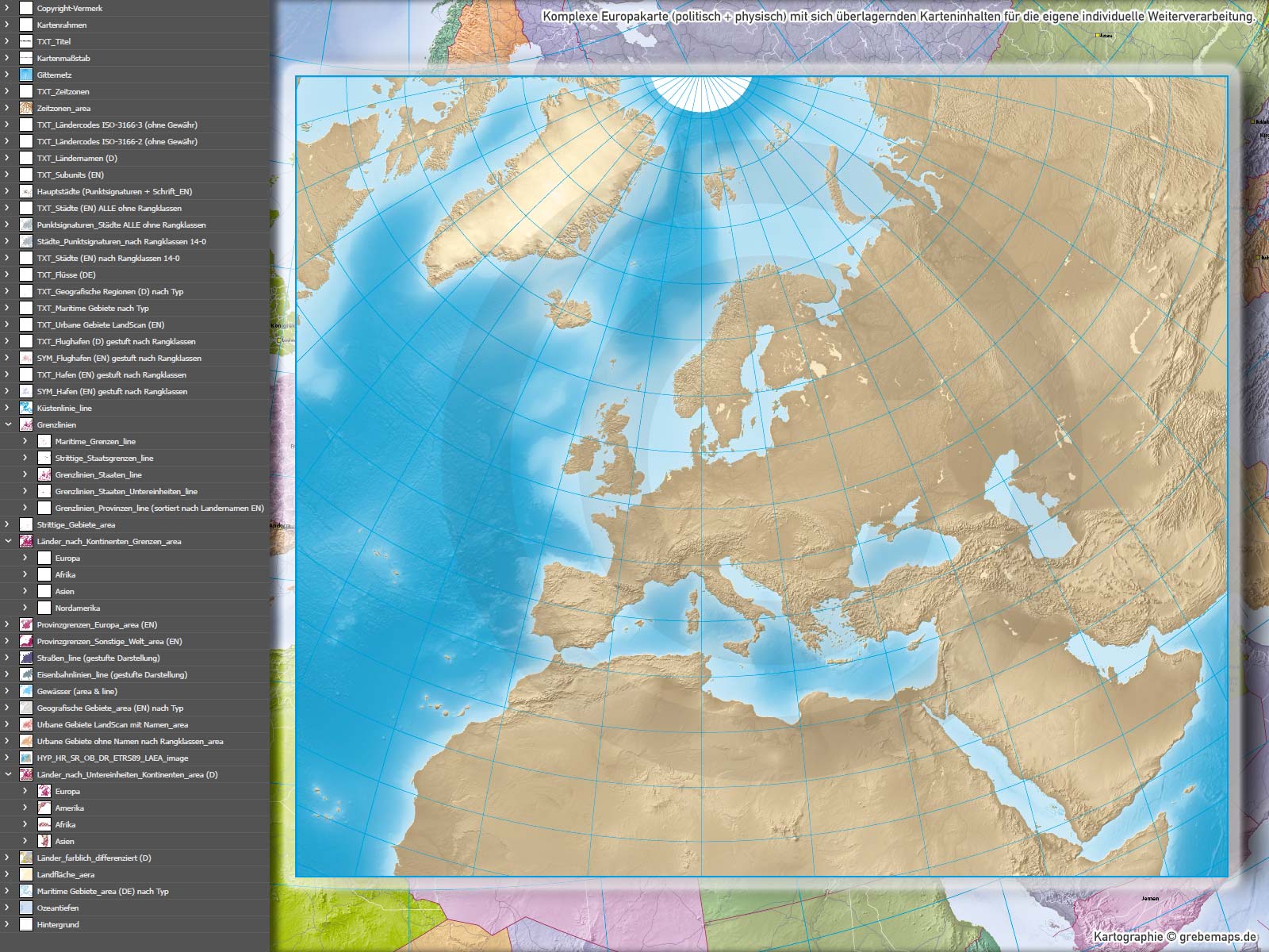 Europa Vektorkarte politisch physisch mit Provinzen flächentreu Landkarte [Digital] – Bild 12