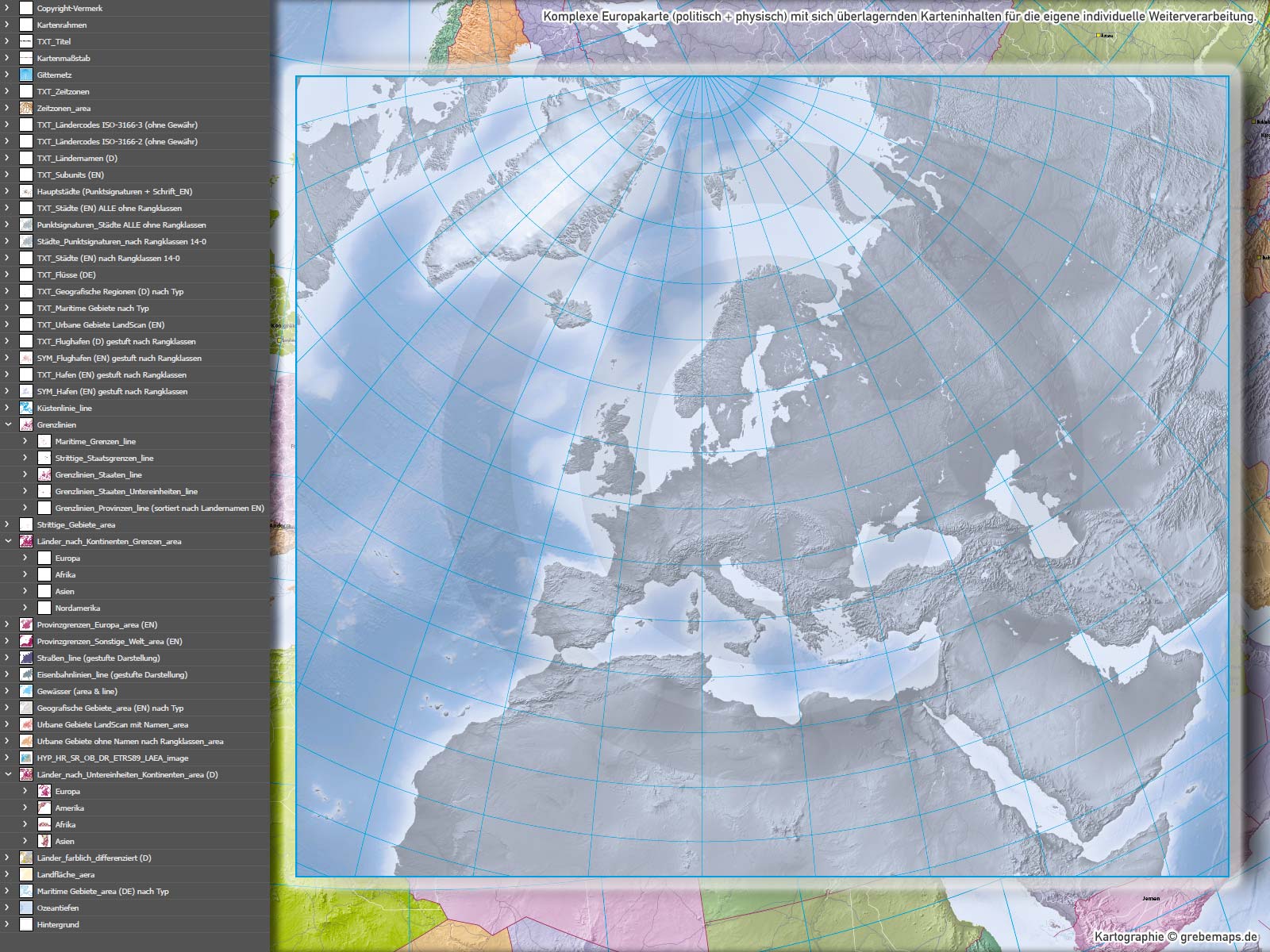 Europa Vektorkarte politisch physisch mit Provinzen flächentreu Landkarte [Digital] – Bild 13