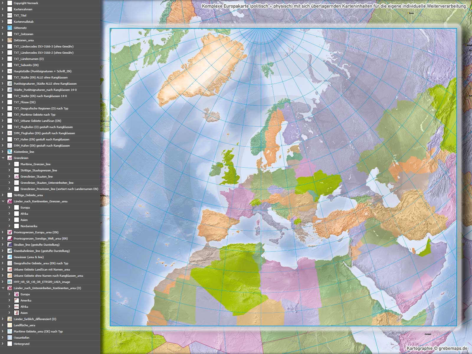 Europa Vektorkarte politisch physisch mit Provinzen flächentreu Landkarte [Digital] – Bild 14