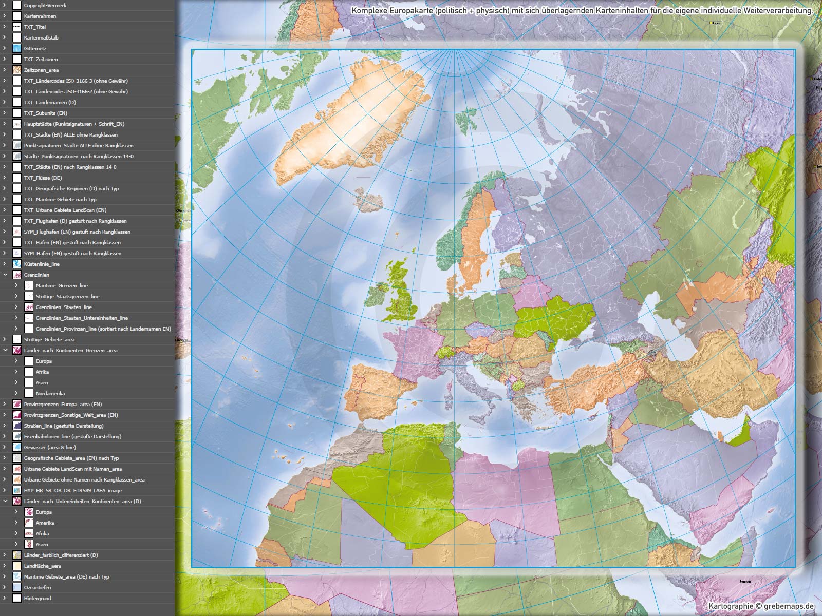 Europa Vektorkarte politisch physisch mit Provinzen flächentreu Landkarte [Digital] – Bild 15