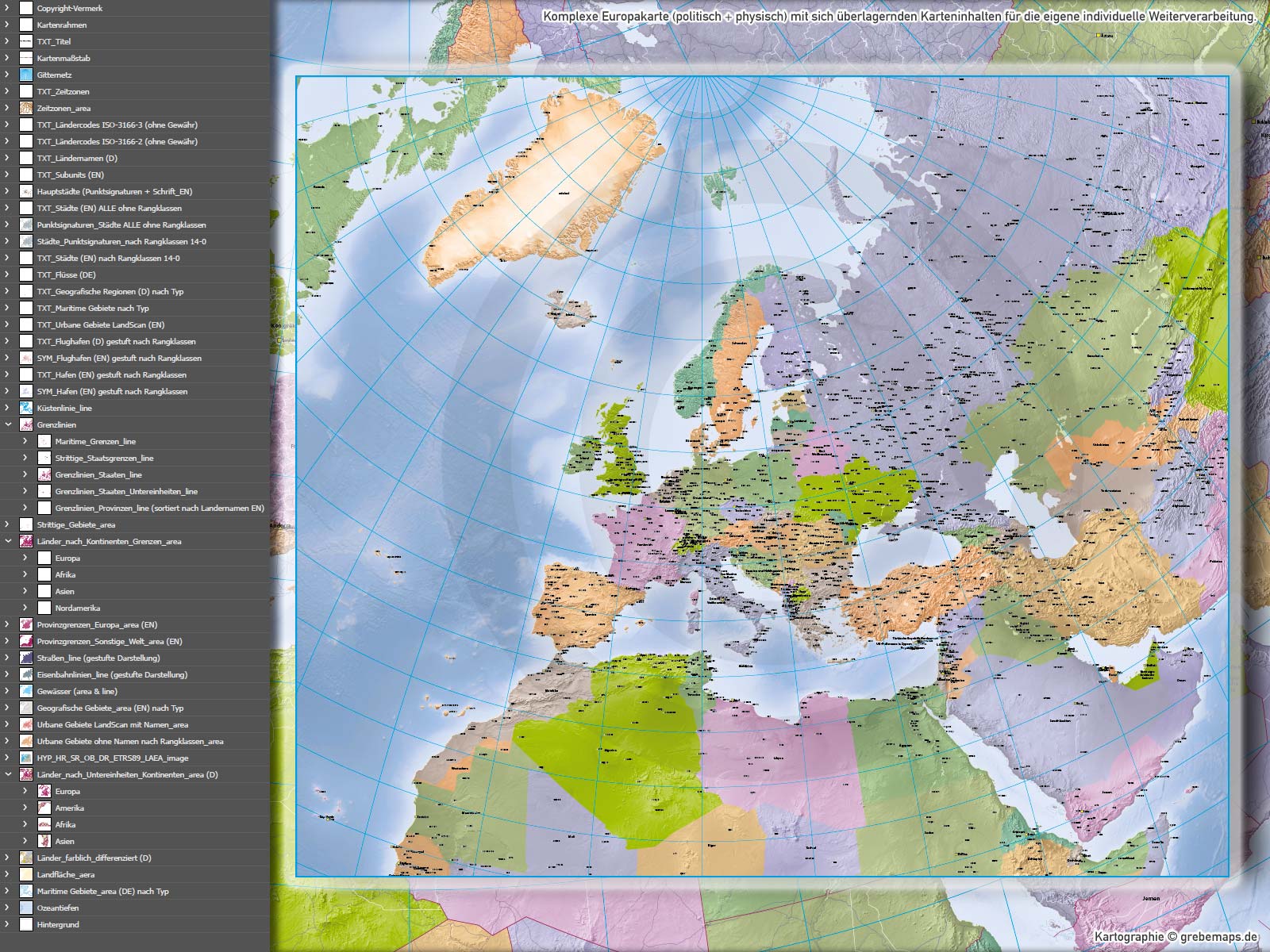 Europa Vektorkarte politisch physisch mit Provinzen flächentreu Landkarte [Digital] – Bild 16