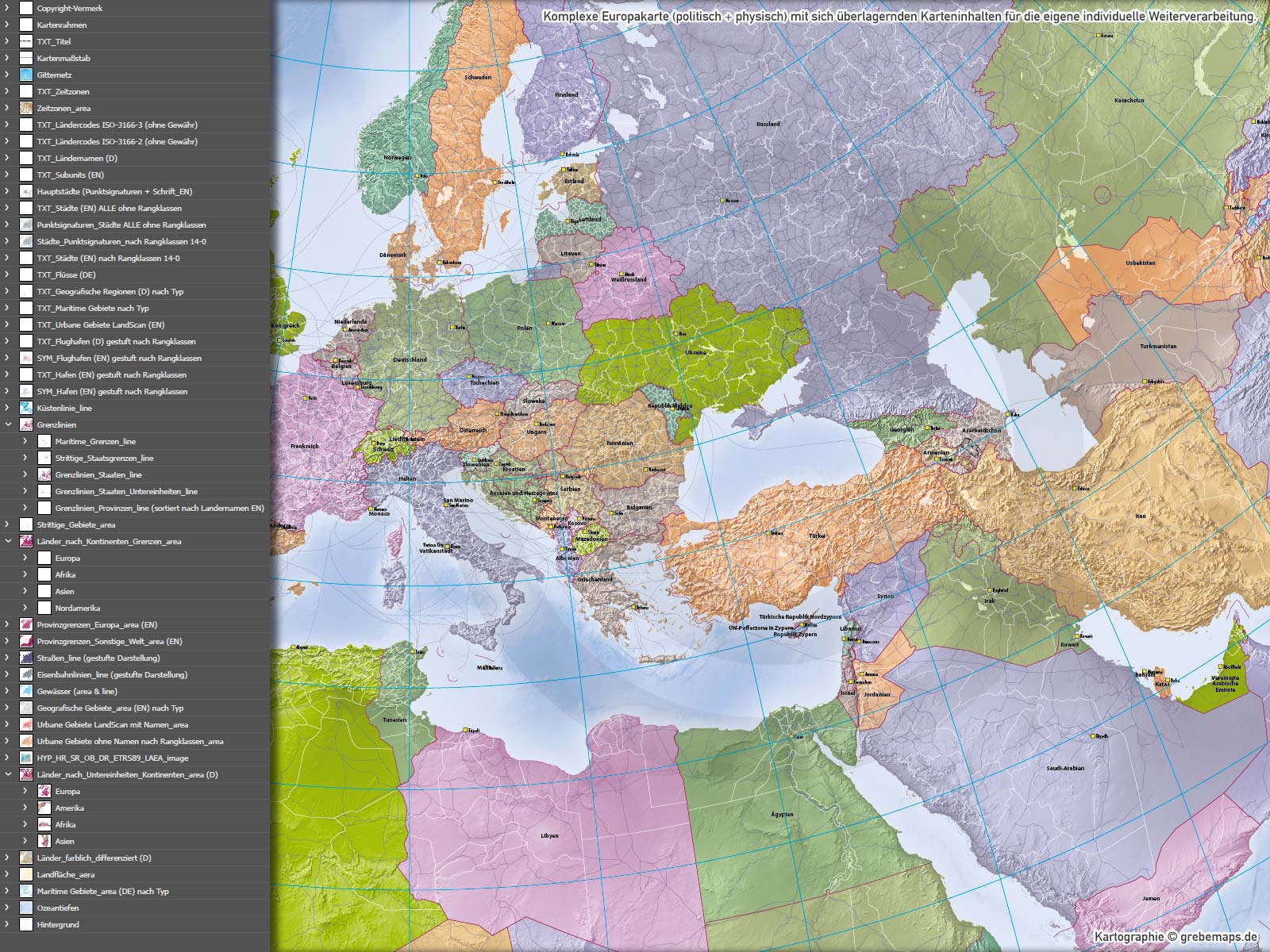 Europa Vektorkarte politisch physisch mit Provinzen flächentreu Landkarte [Digital] – Bild 22