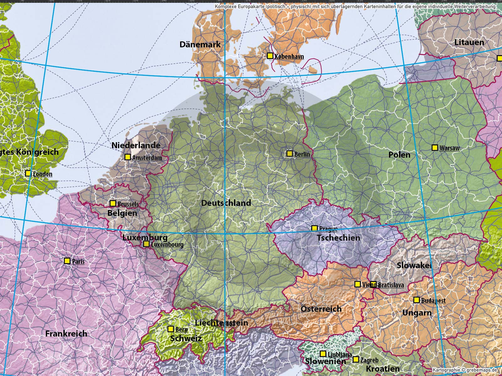 Europa Vektorkarte politisch physisch mit Provinzen flächentreu Landkarte [Digital] – Bild 23