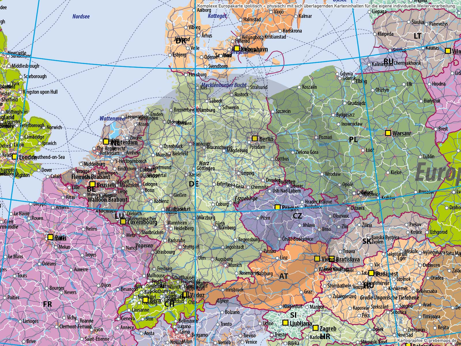 Europa Vektorkarte politisch physisch mit Provinzen flächentreu Landkarte [Digital] – Bild 24