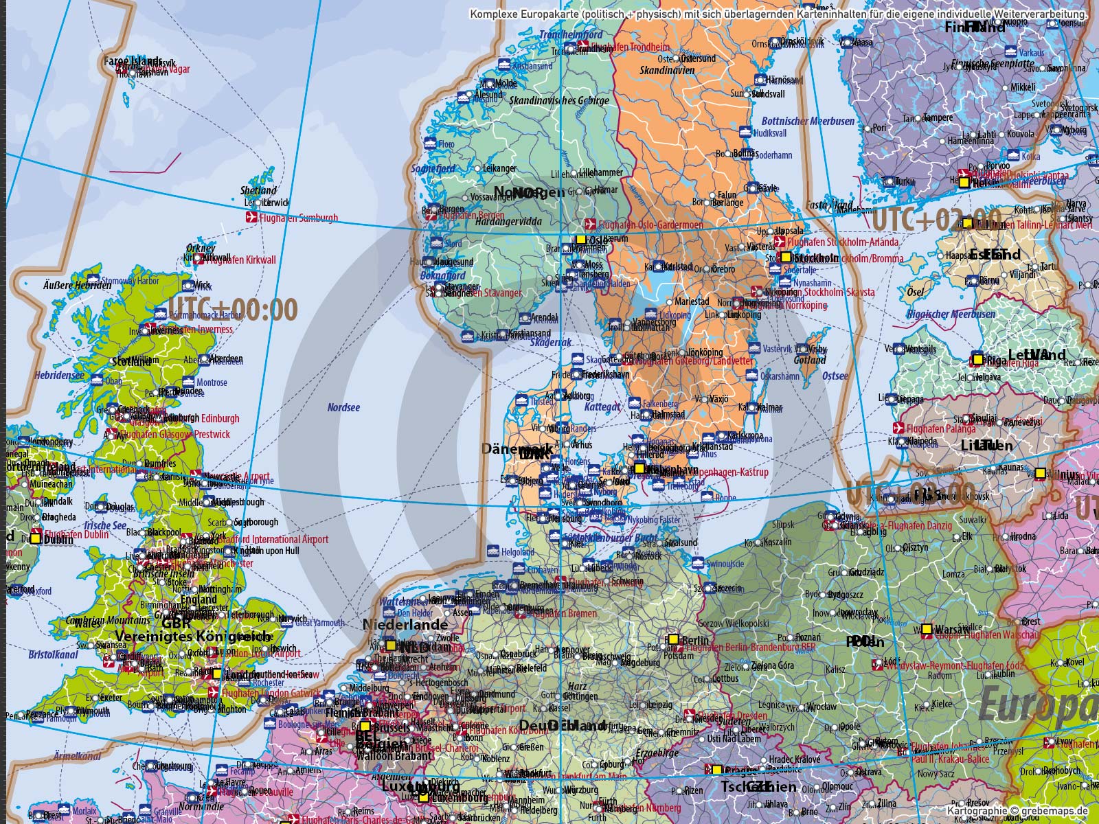 Europa Vektorkarte politisch physisch mit Provinzen flächentreu Landkarte [Digital] – Bild 26
