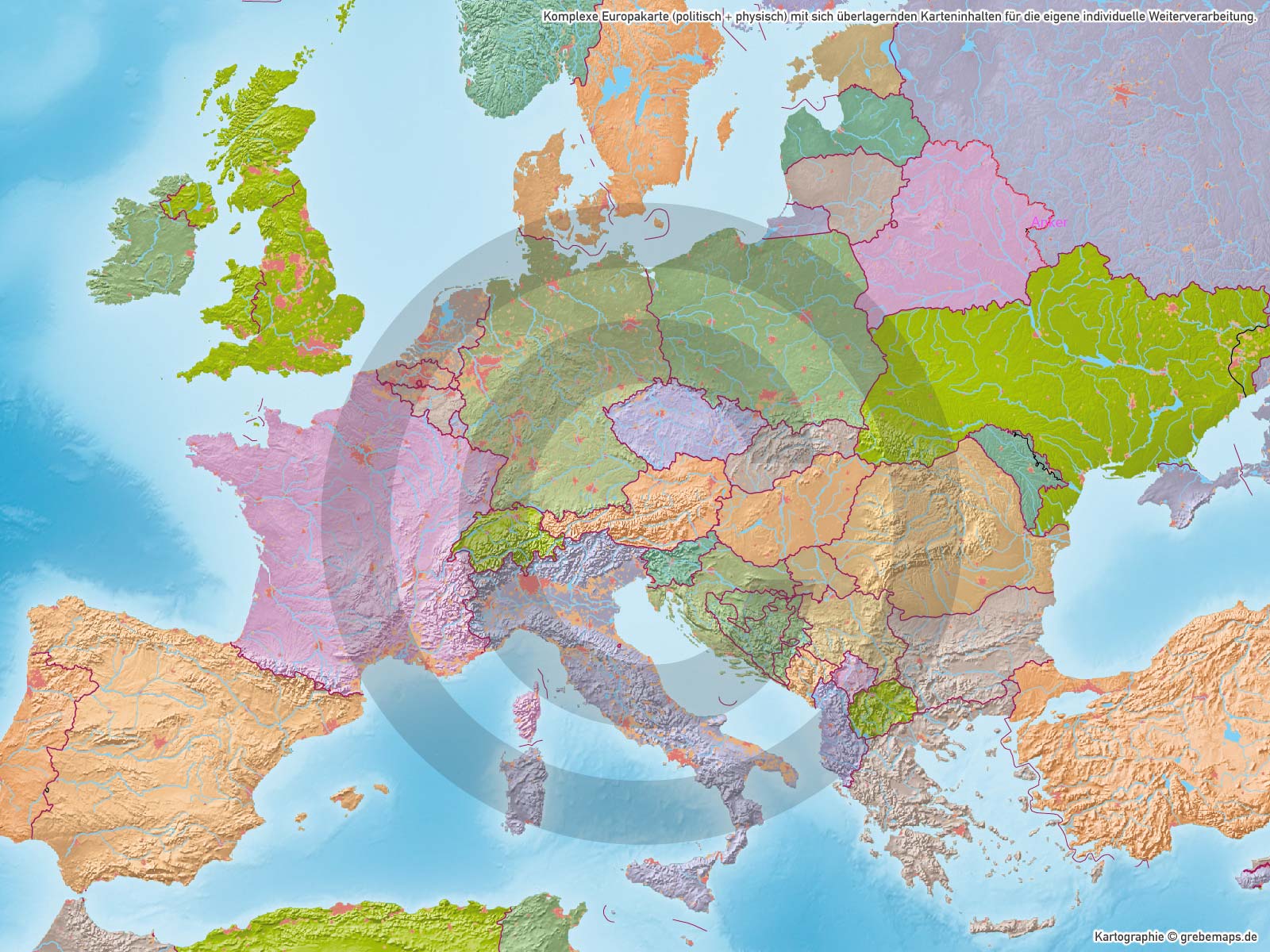 Europa Vektorkarte politisch physisch mit Provinzen flächentreu Landkarte [Digital] – Bild 27
