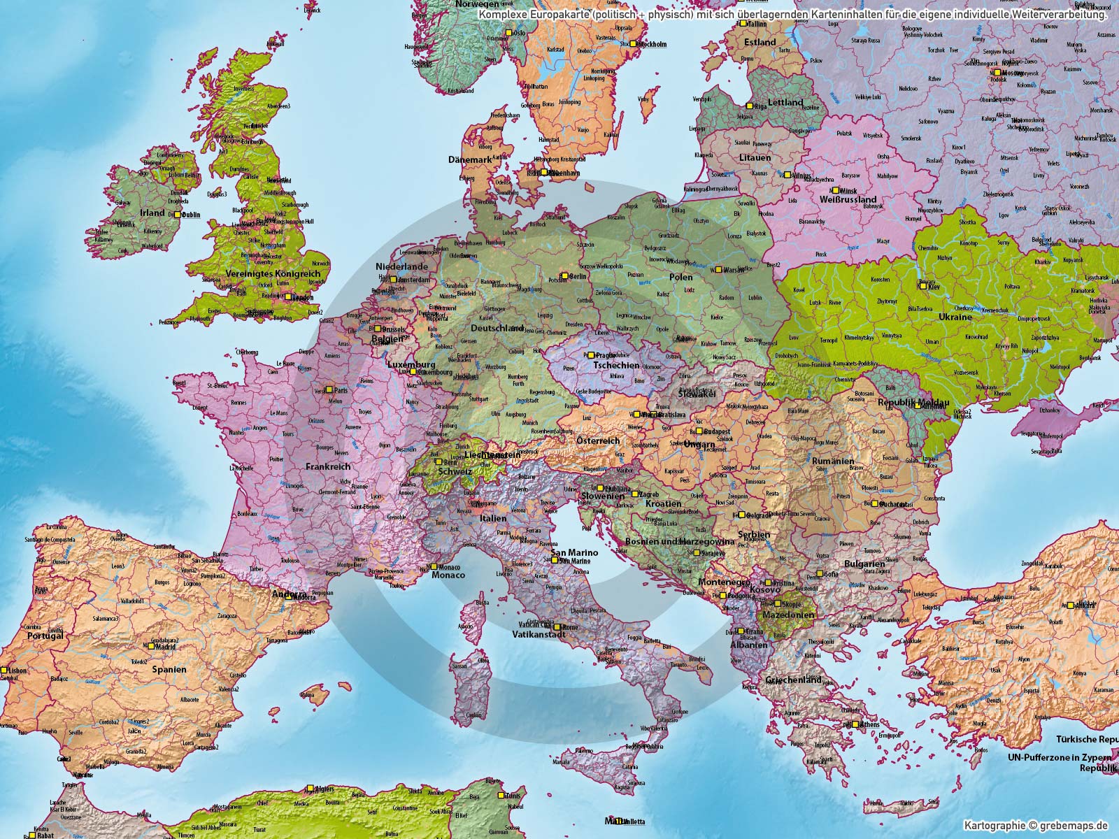 Europa Vektorkarte politisch physisch mit Provinzen flächentreu Landkarte [Digital] – Bild 28