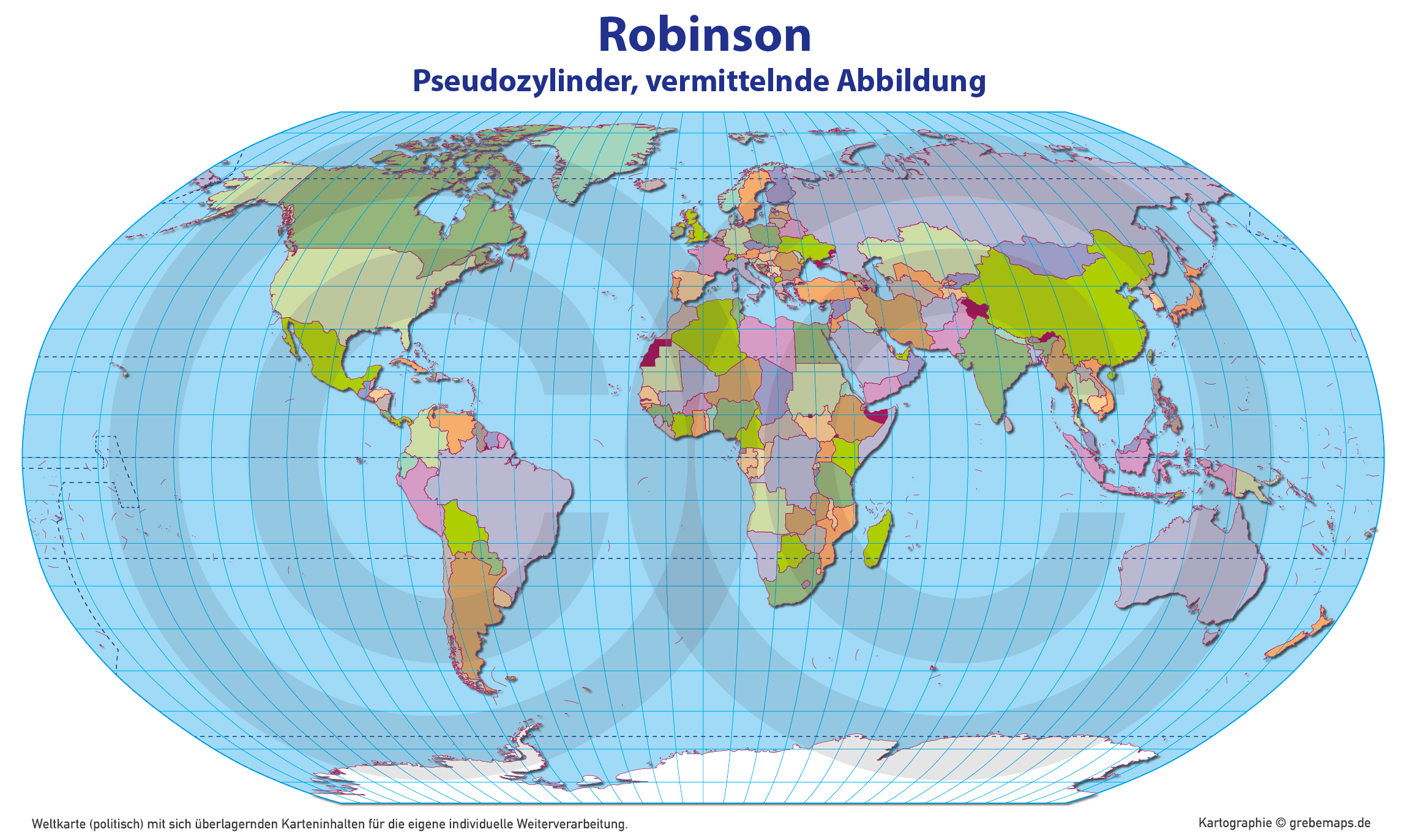 Weltkarte politisch – Robinson Kartenprojektion – Vektorkarte Illustrator ebenen-separiert editierbar AI-Datei [Digital] – Bild 11