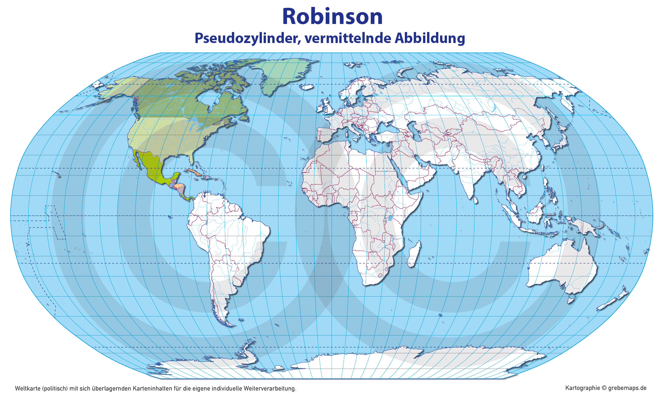 Weltkarte politisch – Robinson Kartenprojektion – Vektorkarte Illustrator ebenen-separiert editierbar AI-Datei [Digital] – Bild 17