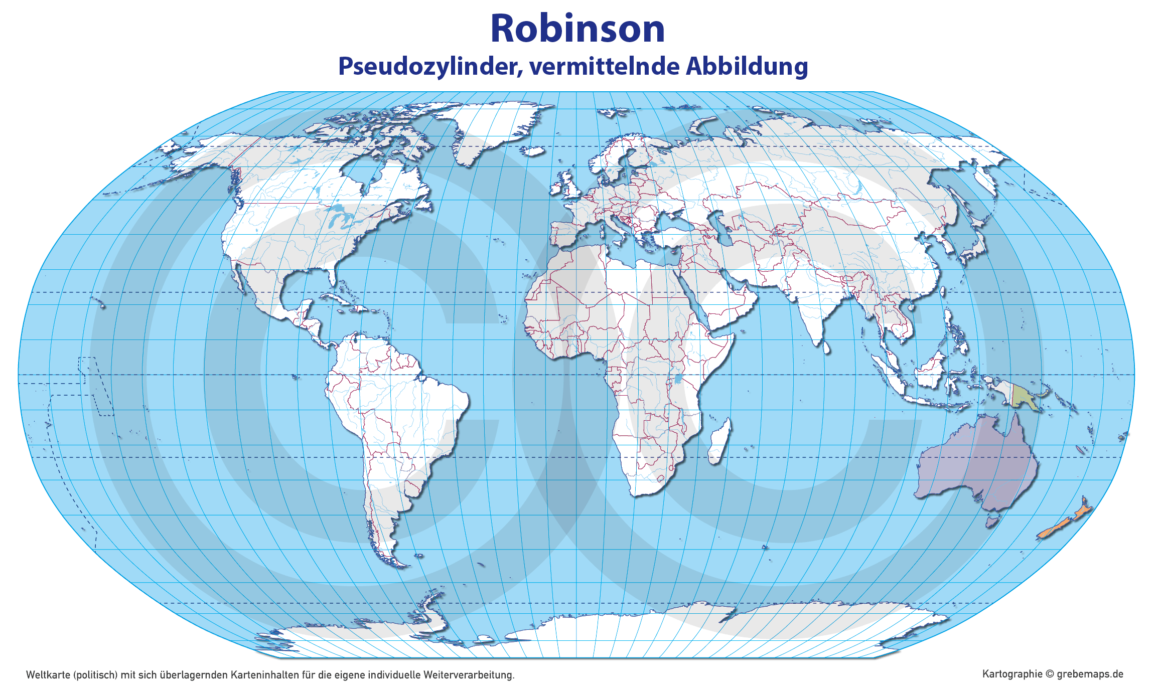 Weltkarte politisch – Robinson Kartenprojektion – Vektorkarte Illustrator ebenen-separiert editierbar AI-Datei [Digital] – Bild 18
