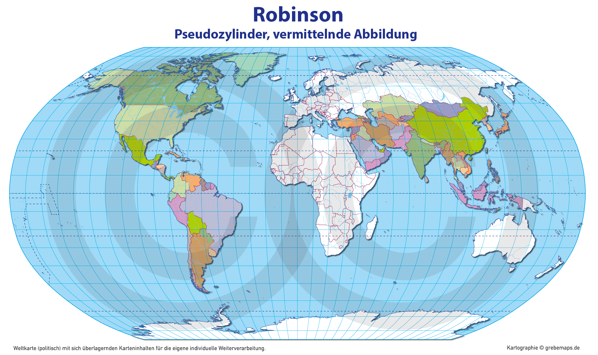 Weltkarte politisch – Robinson Kartenprojektion – Vektorkarte Illustrator ebenen-separiert editierbar AI-Datei [Digital] – Bild 21