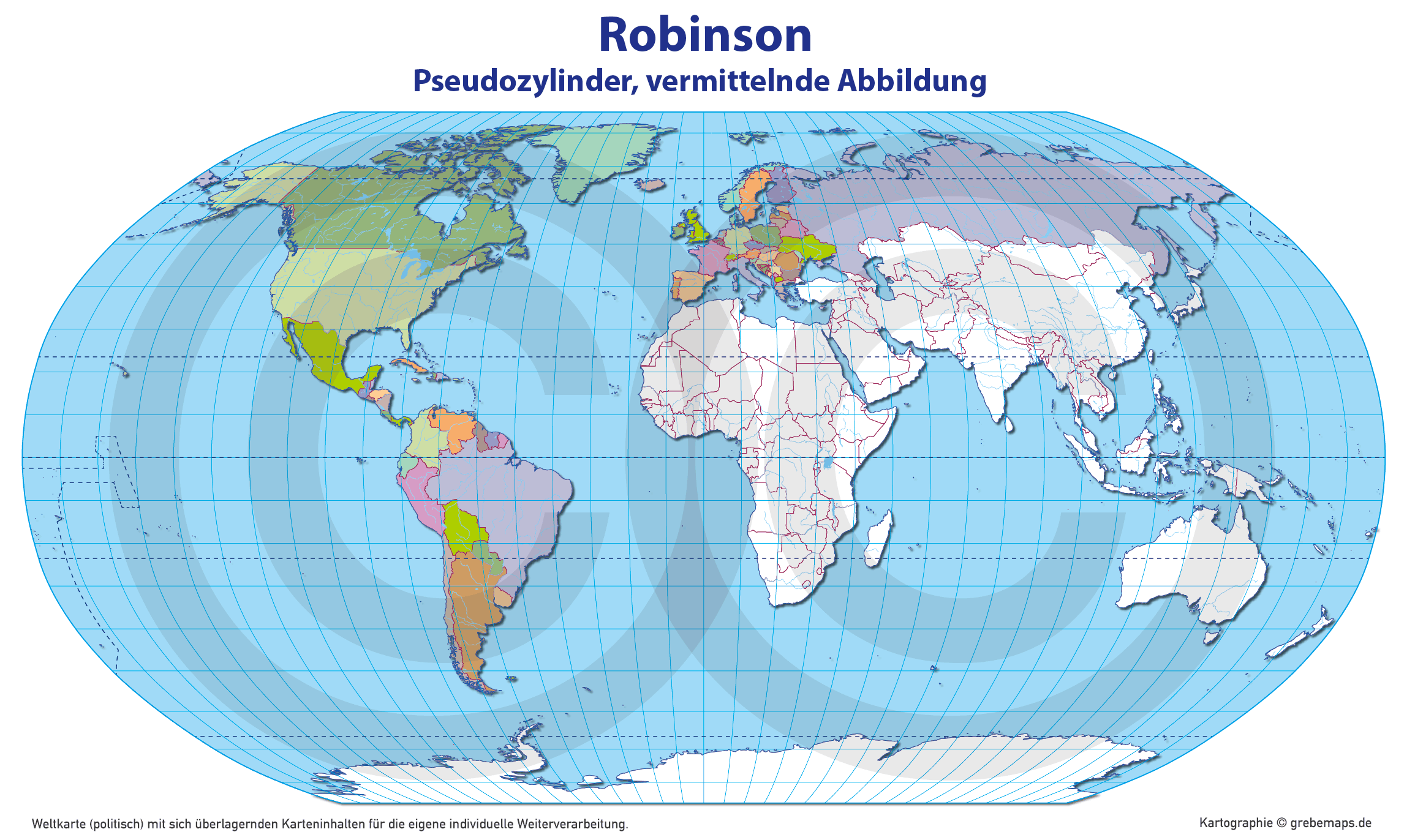 Weltkarte politisch – Robinson Kartenprojektion – Vektorkarte Illustrator ebenen-separiert editierbar AI-Datei [Digital] – Bild 23