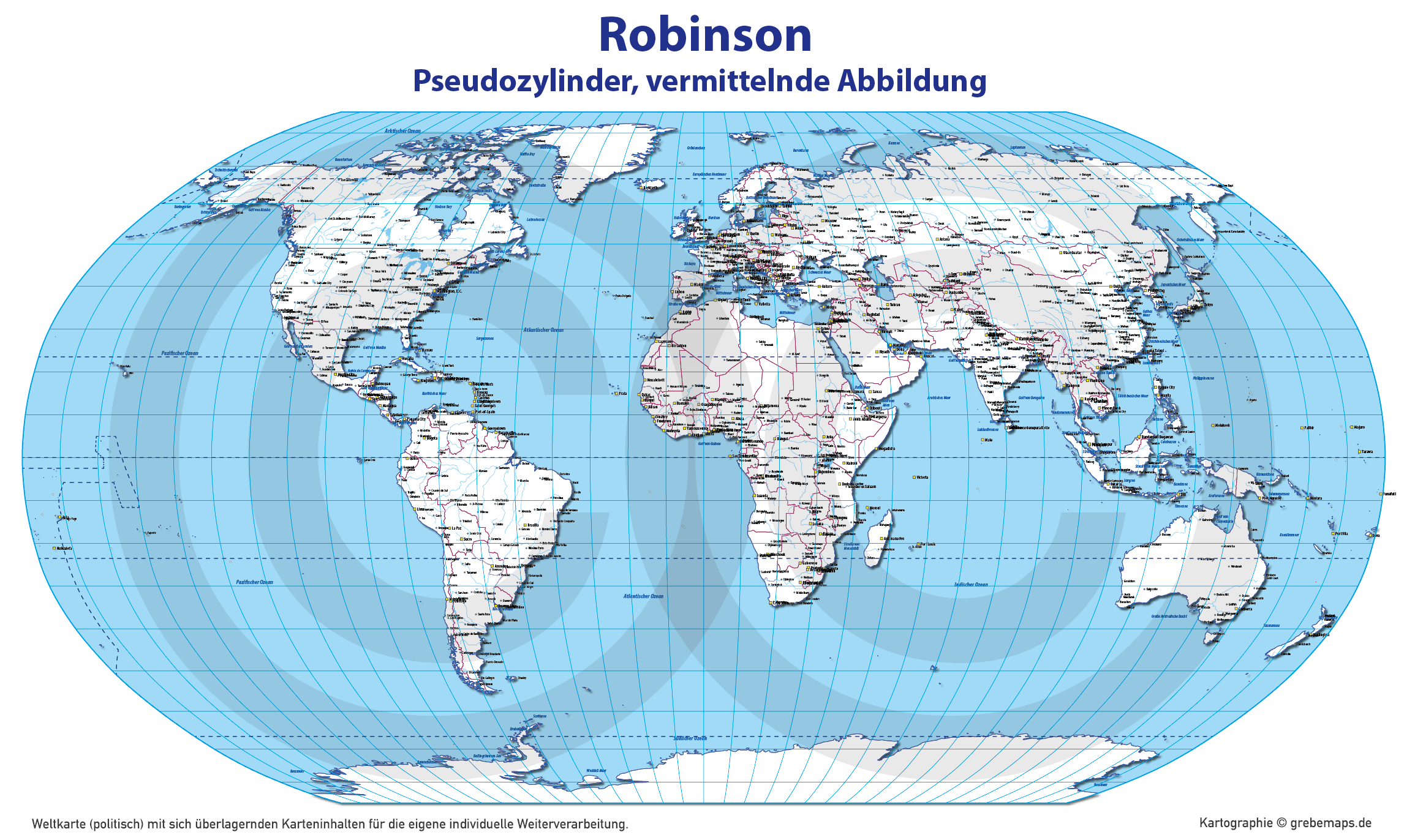 Weltkarte politisch – Robinson Kartenprojektion – Vektorkarte Illustrator ebenen-separiert editierbar AI-Datei [Digital] – Bild 27