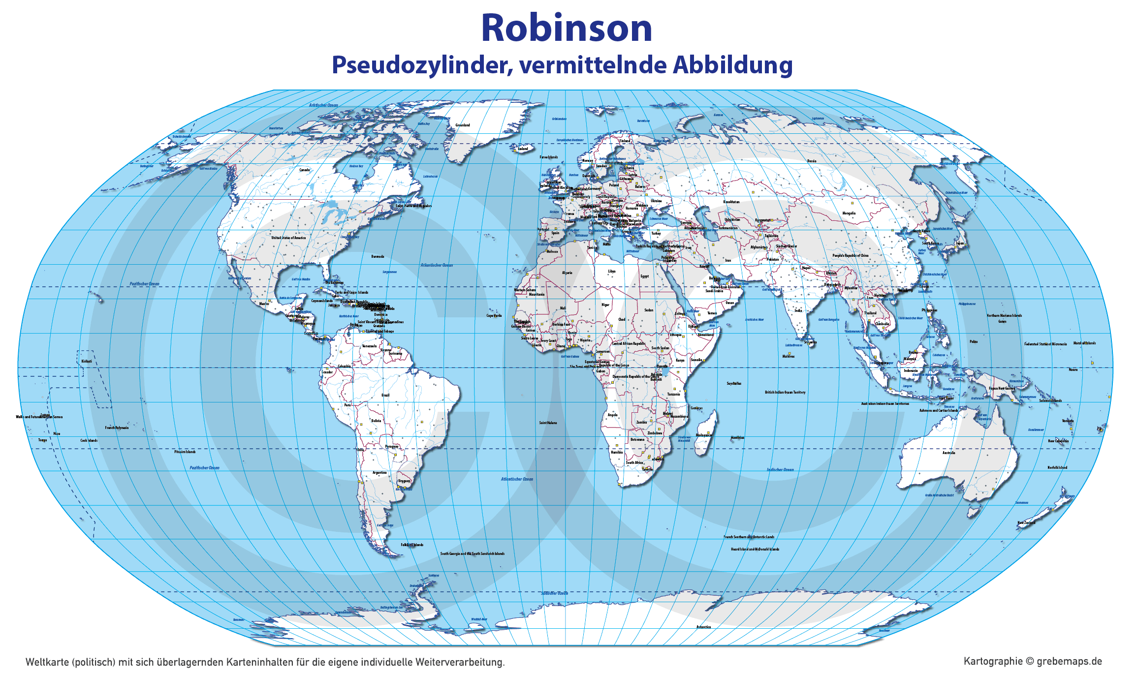 Weltkarte politisch – Robinson Kartenprojektion – Vektorkarte Illustrator ebenen-separiert editierbar AI-Datei [Digital] – Bild 28