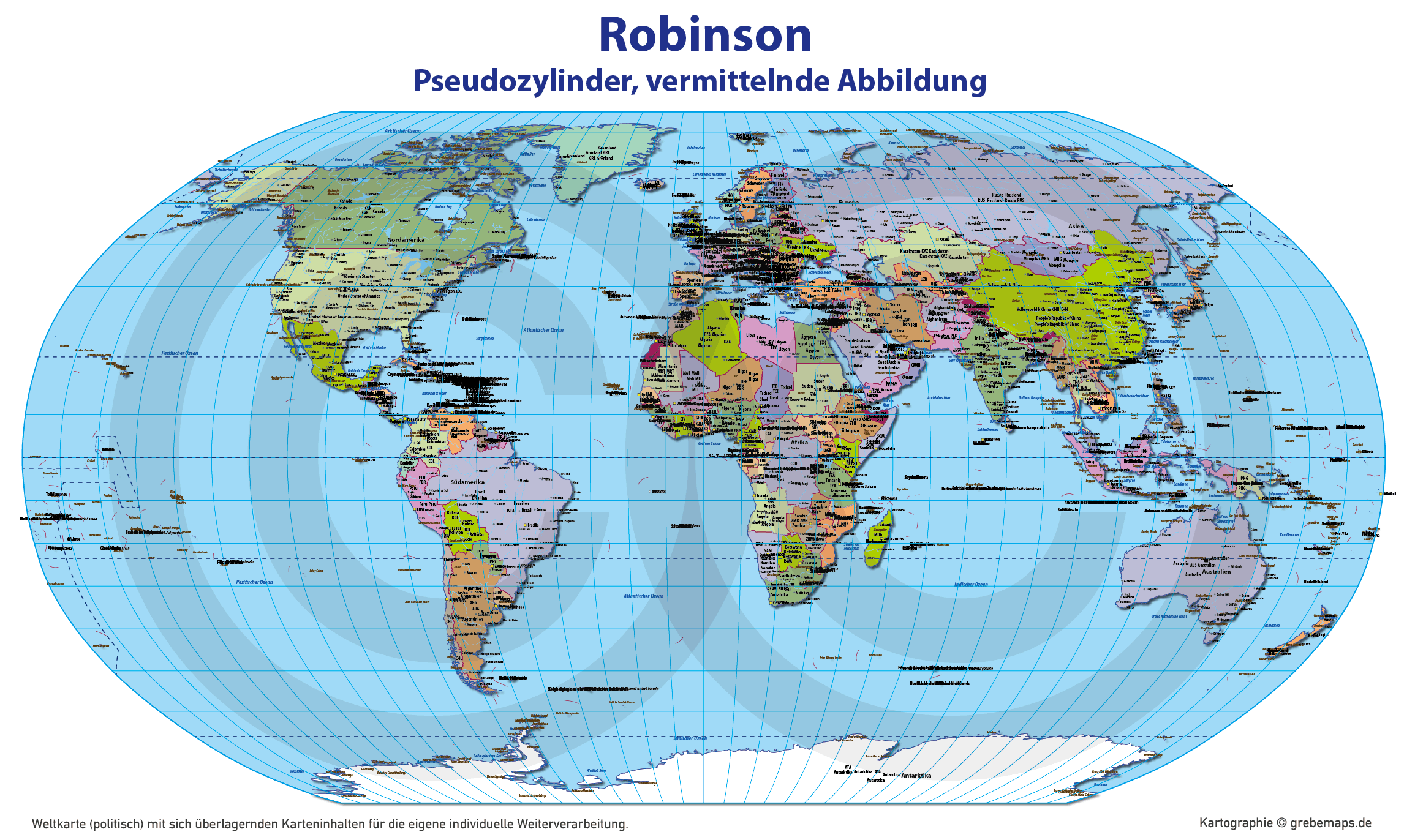 Weltkarte politisch – Robinson Kartenprojektion – Vektorkarte Illustrator ebenen-separiert editierbar AI-Datei [Digital] – Bild 31