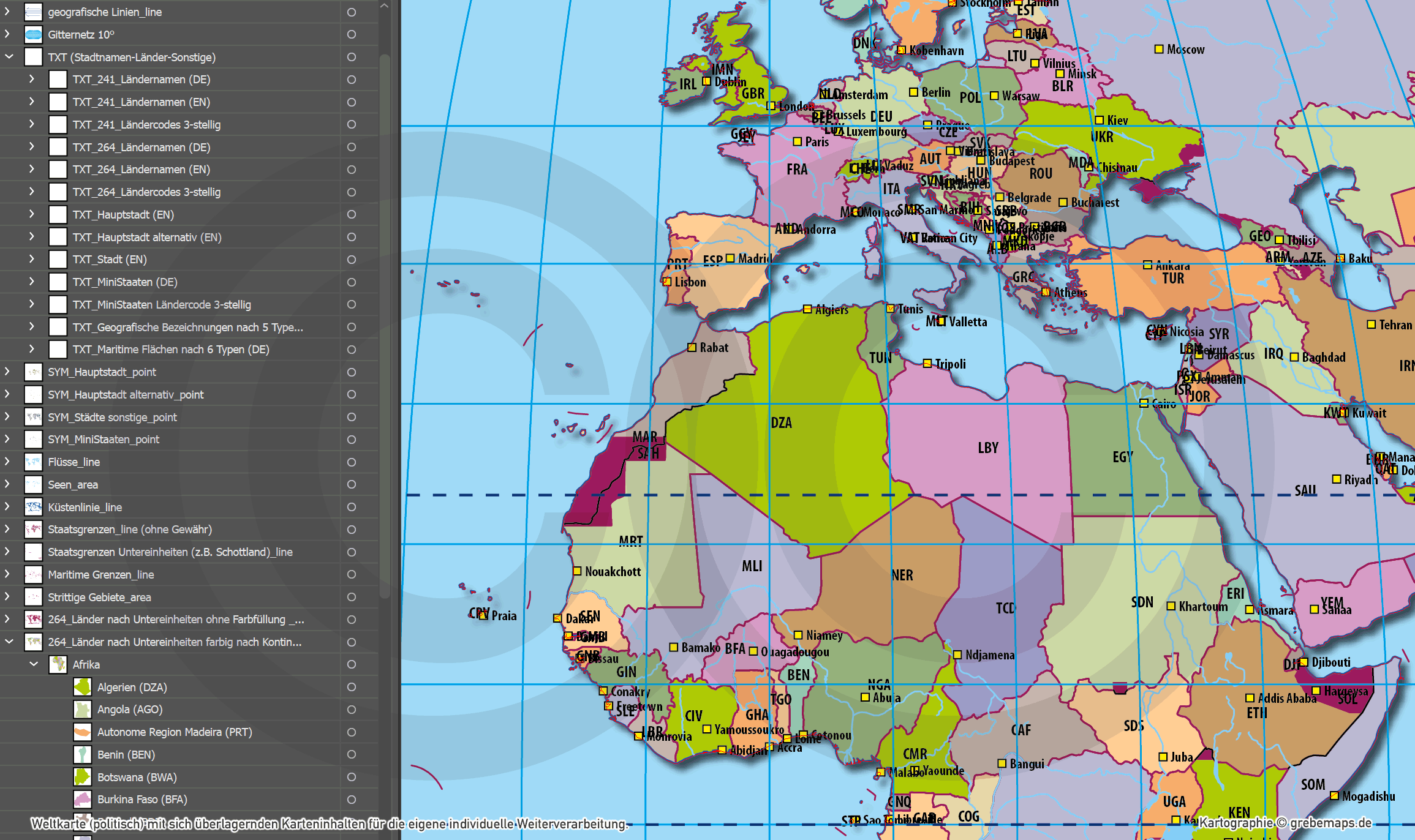 Weltkarte politisch – Robinson Kartenprojektion – Vektorkarte Illustrator ebenen-separiert editierbar AI-Datei [Digital] – Bild 33