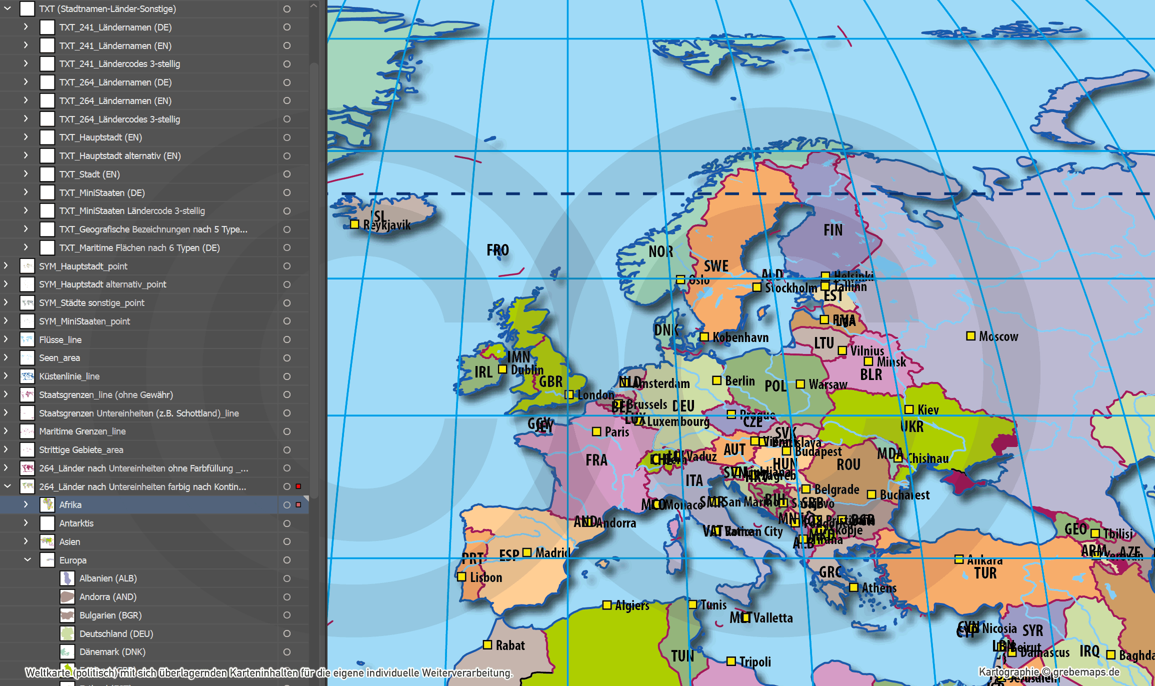 Weltkarte politisch – Robinson Kartenprojektion – Vektorkarte Illustrator ebenen-separiert editierbar AI-Datei [Digital] – Bild 36
