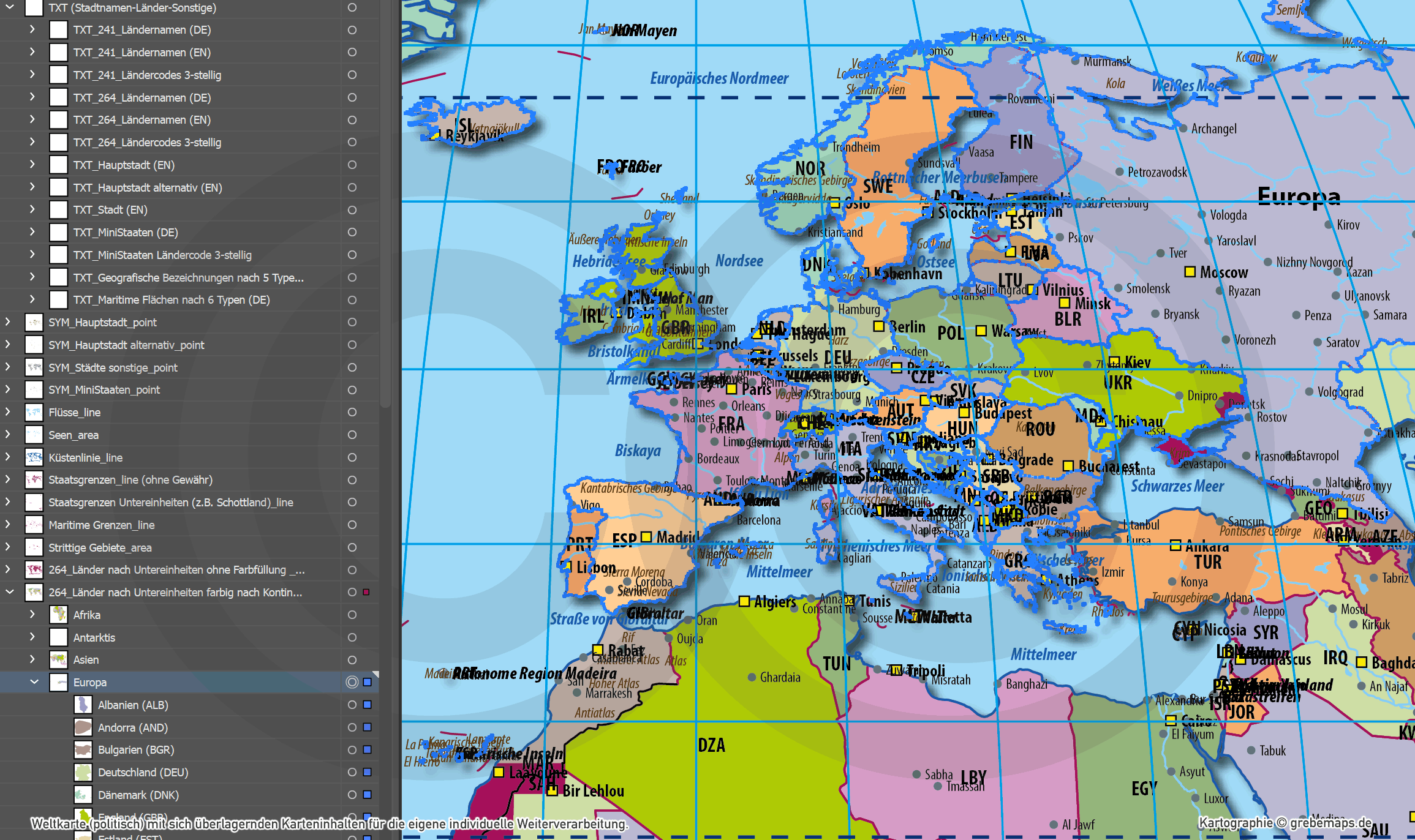 Weltkarte politisch – Robinson Kartenprojektion – Vektorkarte Illustrator ebenen-separiert editierbar AI-Datei [Digital] – Bild 37