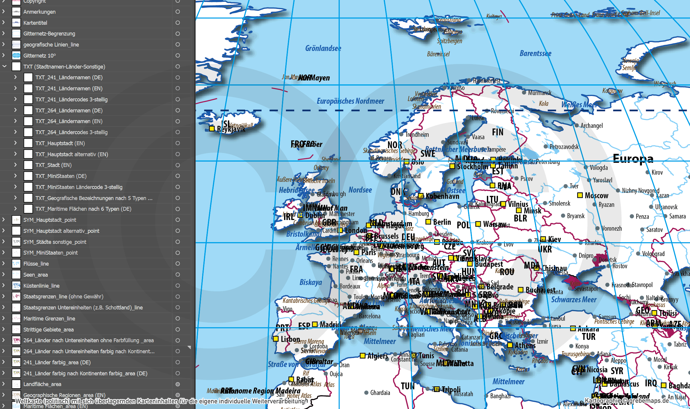 Weltkarte politisch – Robinson Kartenprojektion – Vektorkarte Illustrator ebenen-separiert editierbar AI-Datei [Digital] – Bild 38