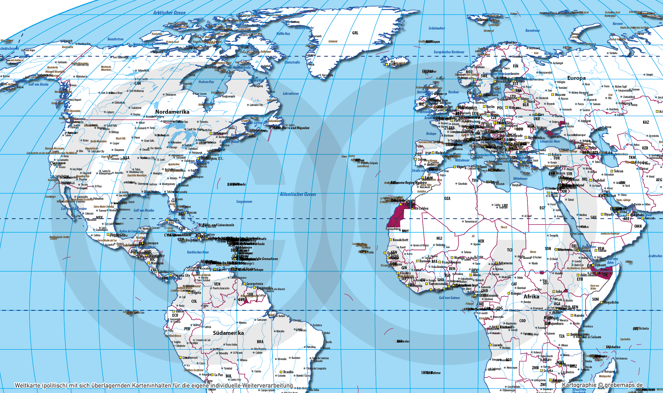 Weltkarte politisch – Robinson Kartenprojektion – Vektorkarte Illustrator ebenen-separiert editierbar AI-Datei [Digital] – Bild 39