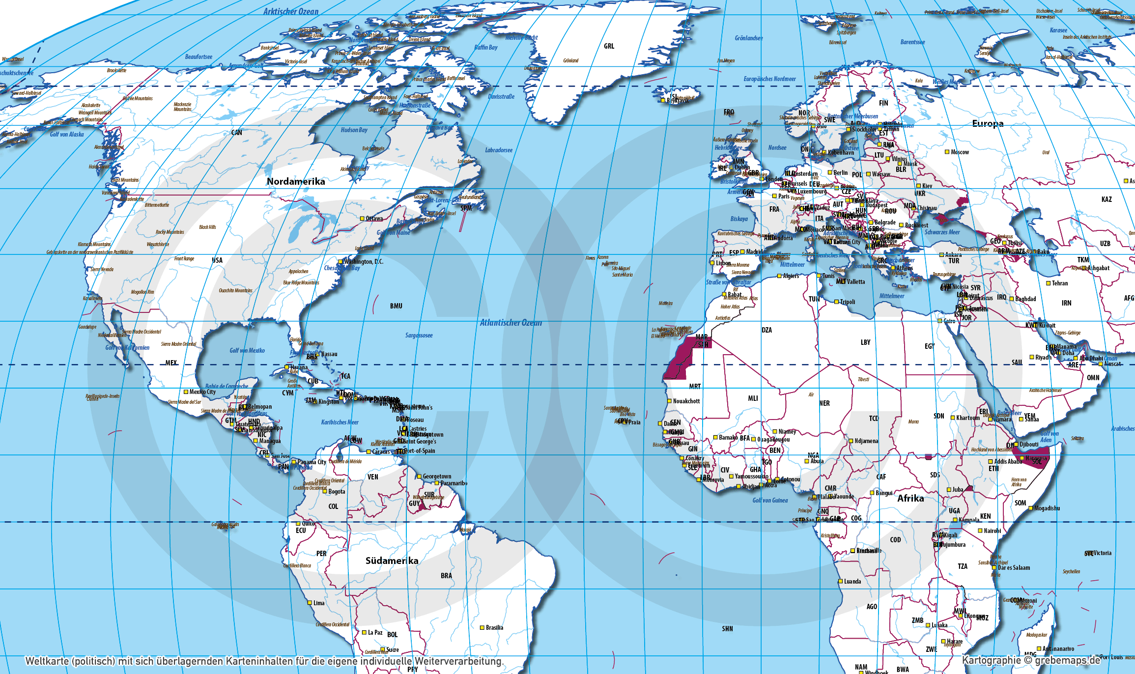 Weltkarte politisch – Robinson Kartenprojektion – Vektorkarte Illustrator ebenen-separiert editierbar AI-Datei [Digital] – Bild 40