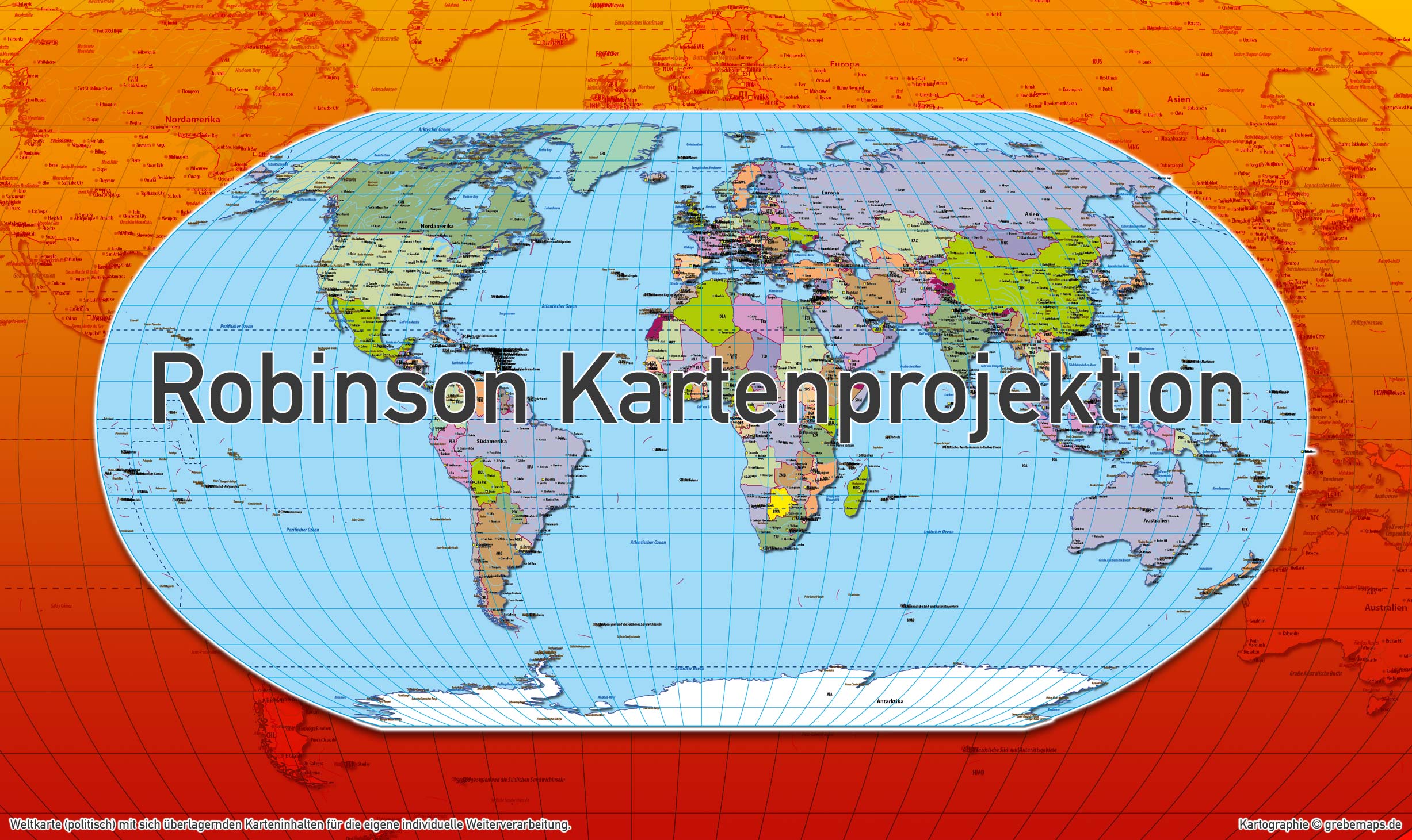 Weltkarte politisch – Robinson Kartenprojektion – Vektorkarte Illustrator ebenen-separiert editierbar AI-Datei [Digital] – Bild 4