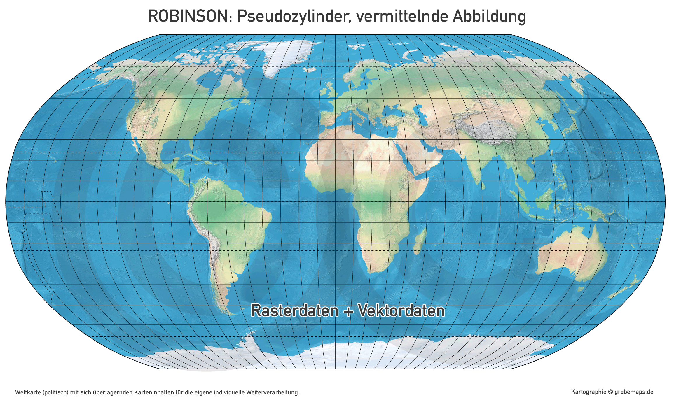 Weltkarte politisch & physisch - Robinson Kartenprojektion - ebenen-separierte editierbare Vektorkarte für Illustrator [Digital] – Bild 9