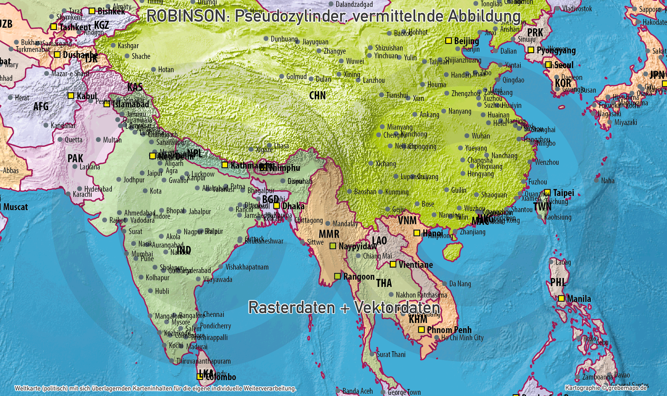 Weltkarte politisch & physisch - Robinson Kartenprojektion - ebenen-separierte editierbare Vektorkarte für Illustrator [Digital] – Bild 5