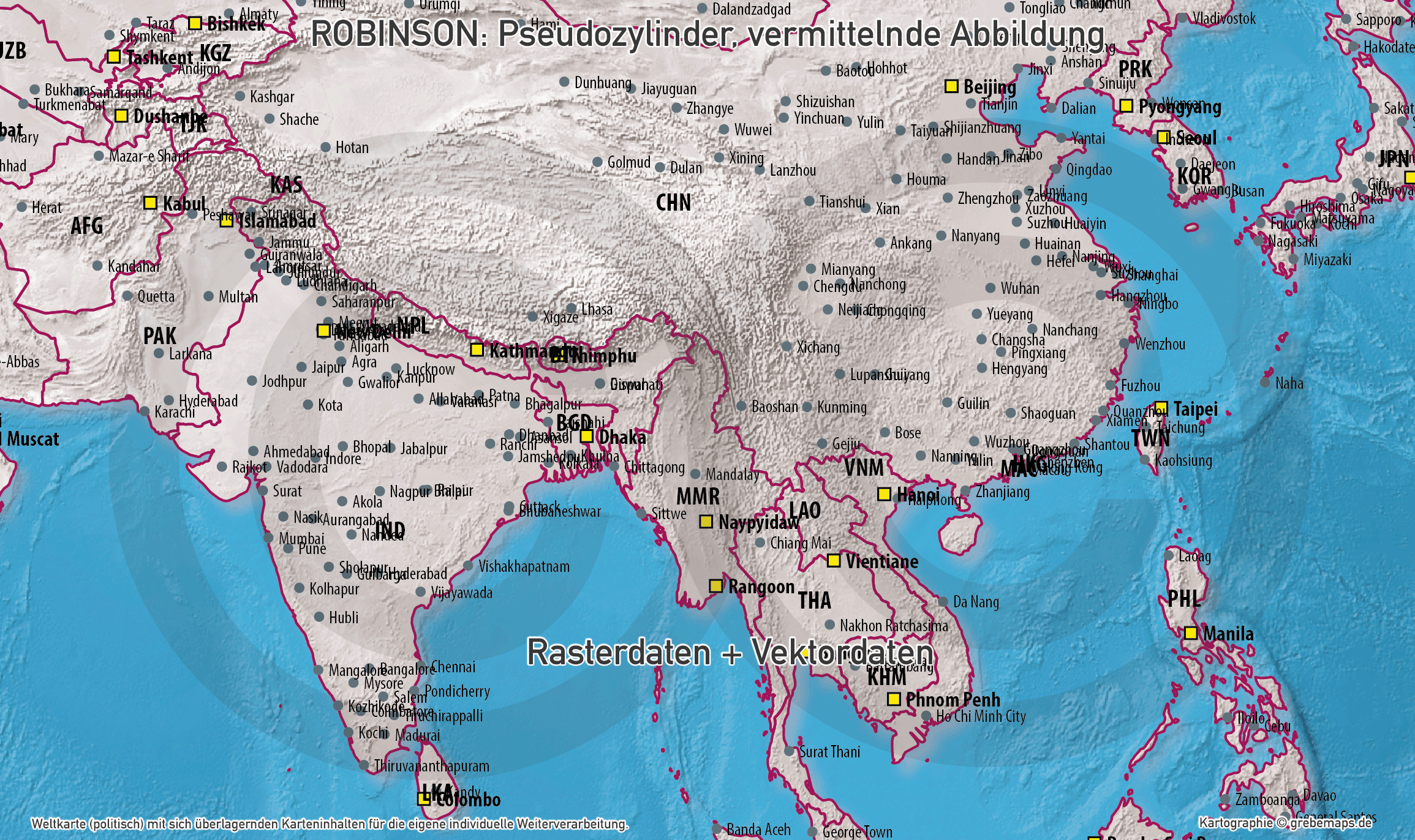 Weltkarte politisch & physisch - Robinson Kartenprojektion - ebenen-separierte editierbare Vektorkarte für Illustrator [Digital] – Bild 4