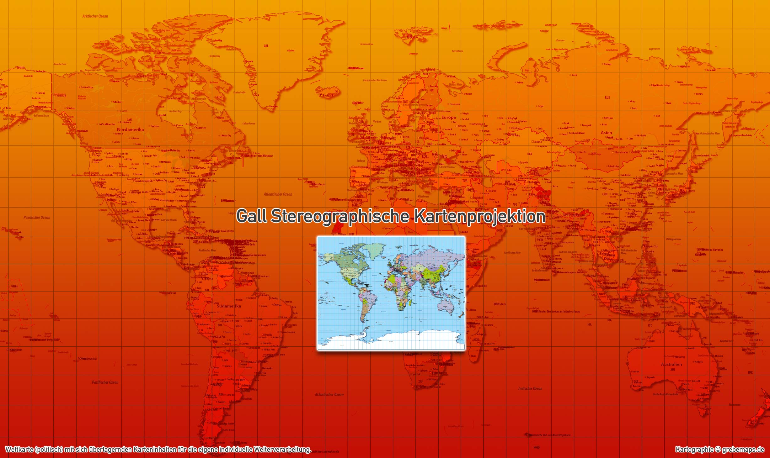Weltkarte politisch - Gall Stereographisch Kartenprojektion - ebenen-separierte editierbare Vektorkarte für Illustrator zum Download [Digital] – Bild 5