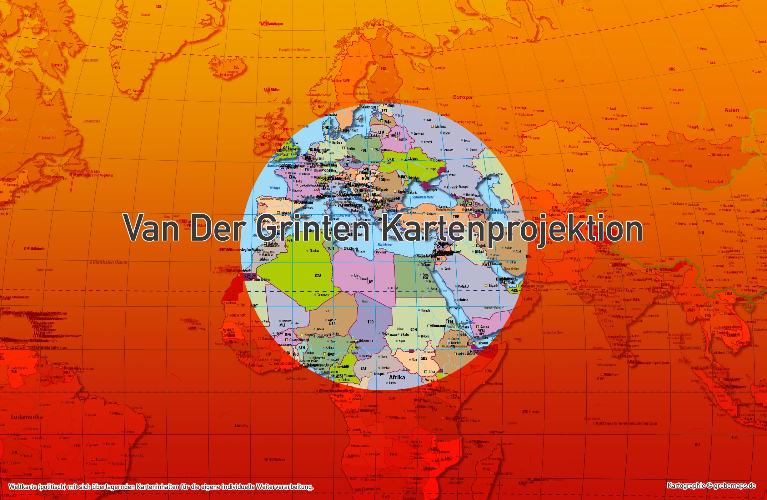 Weltkarte politisch - Van Der Grinten Kartenprojektion - ebenen-separierte editierbare Vektorkarte für Illustrator zum Download [Digital] – Bild 4