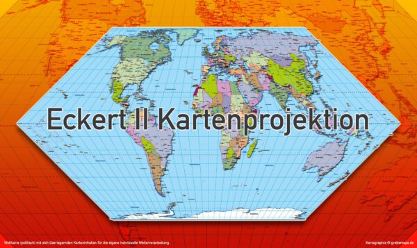 Weltkarte politisch - Eckert II Kartenprojektion - ebenen-separierte editierbare Vektorkarte für Illustrator zum Download [Digital] – Bild 3