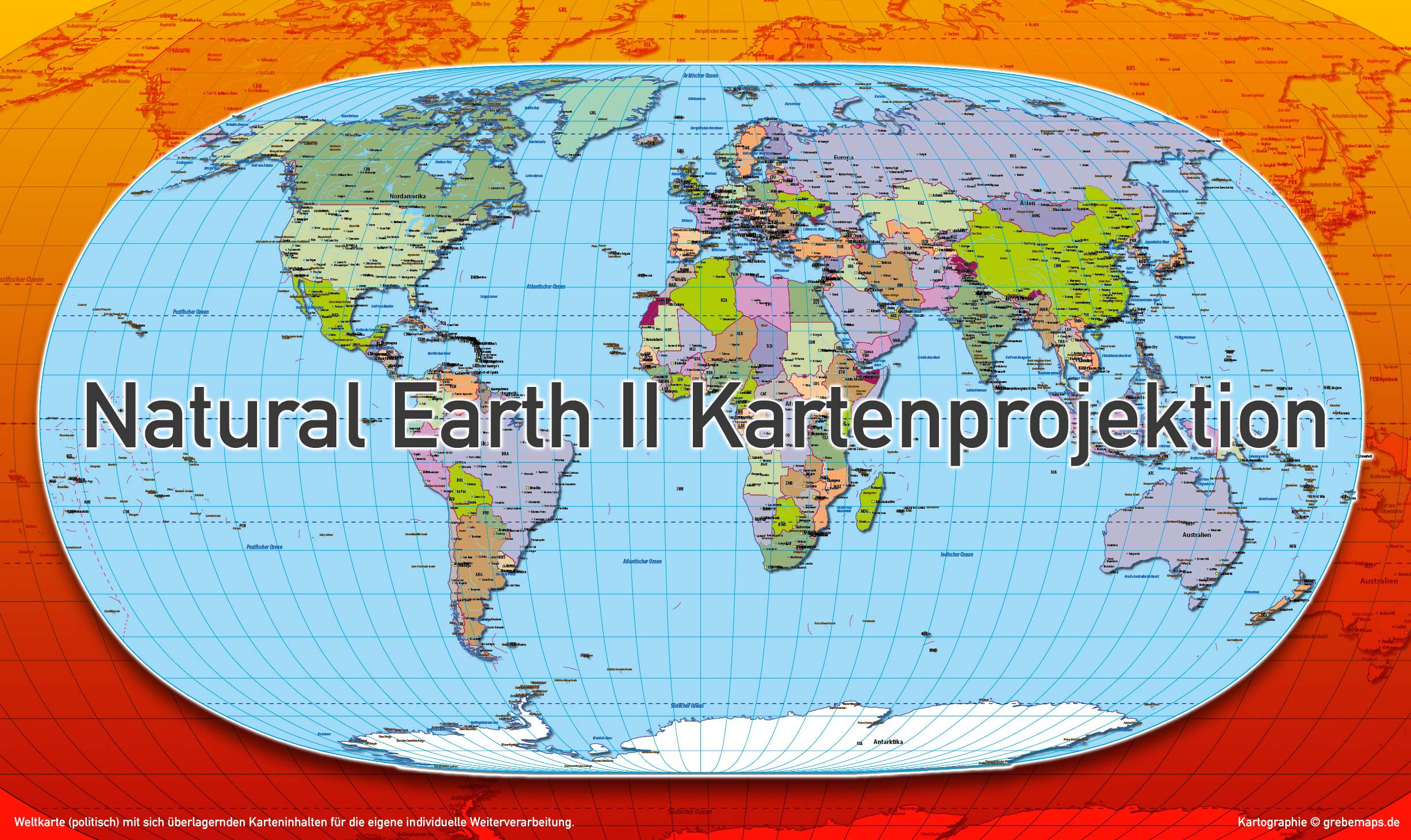 Weltkarte politisch - Natural Earth II Kartenprojektion - ebenen-separierte editierbare Vektorkarte für Illustrator zum Download [Digital] – Bild 3