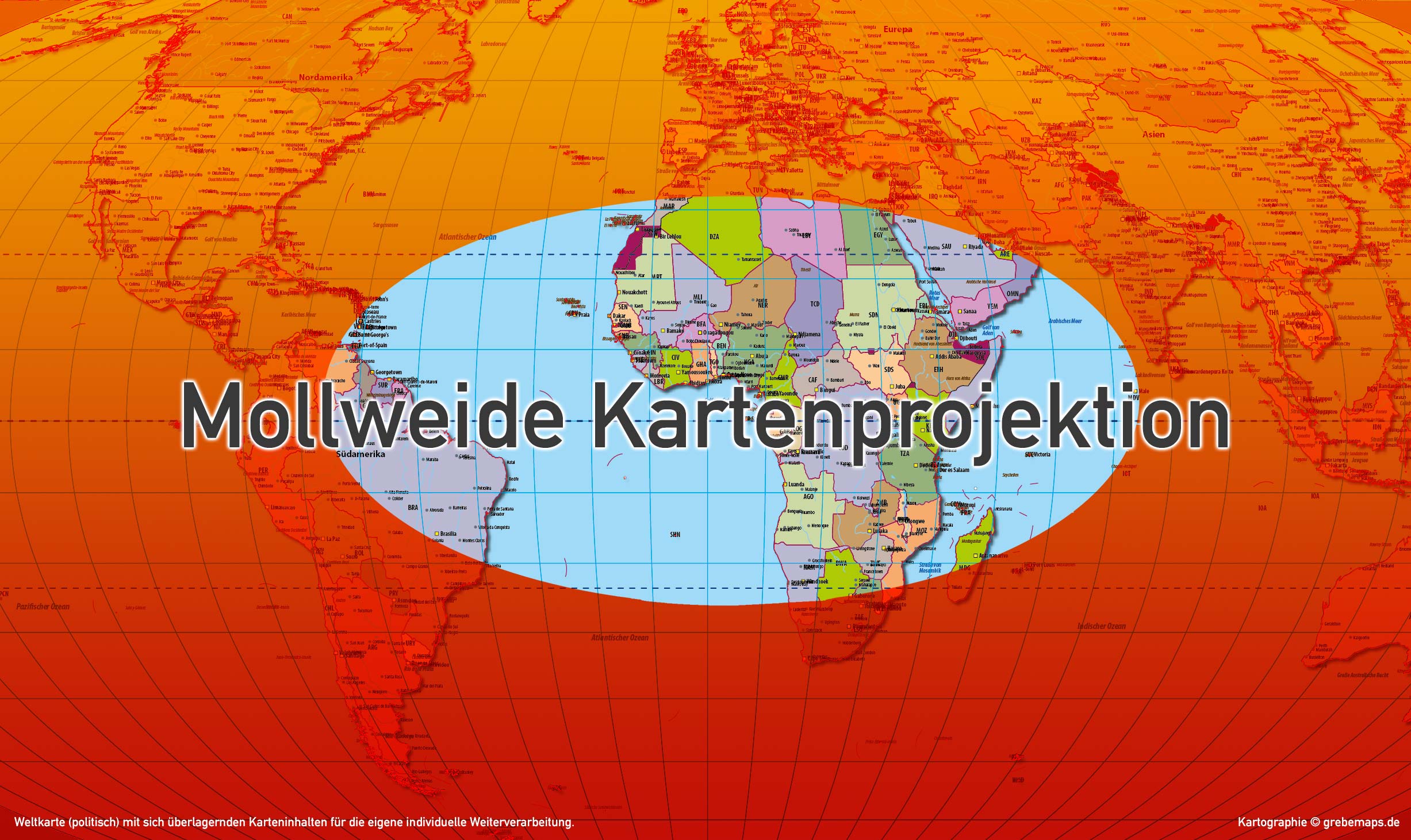 Weltkarte politisch - Mollweide Kartenprojektion - ebenen-separierte editierbare Vektorkarte für Illustrator zum Download [Digital] – Bild 4