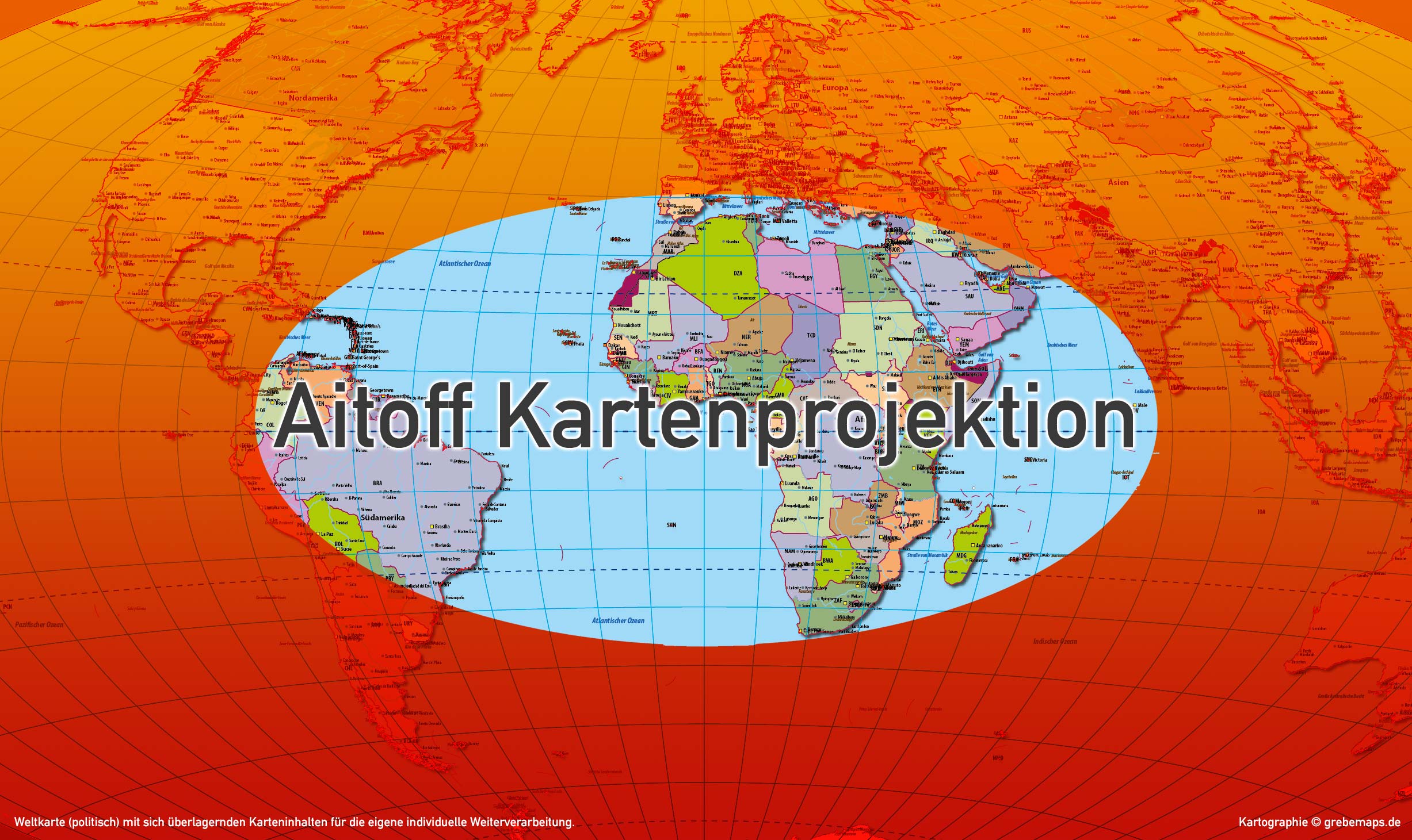 Weltkarte politisch - Aitoff Kartenprojektion - ebenen-separierte editierbare Vektorkarte für Illustrator zum Download [Digital] – Bild 4