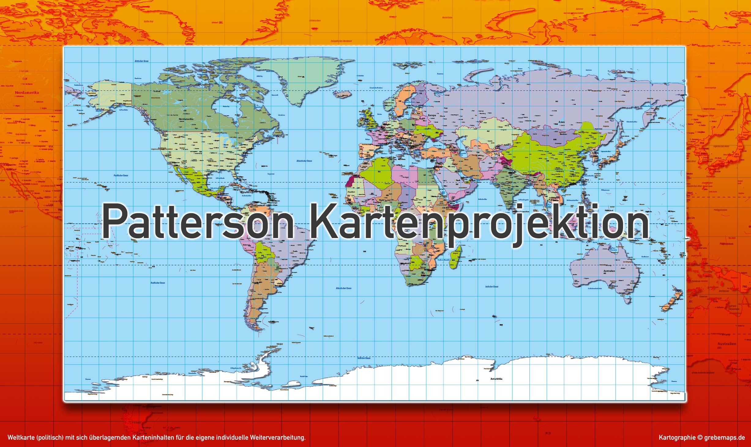 Weltkarte politisch - Patterson Kartenprojektion - ebenen-separierte editierbare Vektorkarte für Illustrator zum Download [Digital] – Bild 3