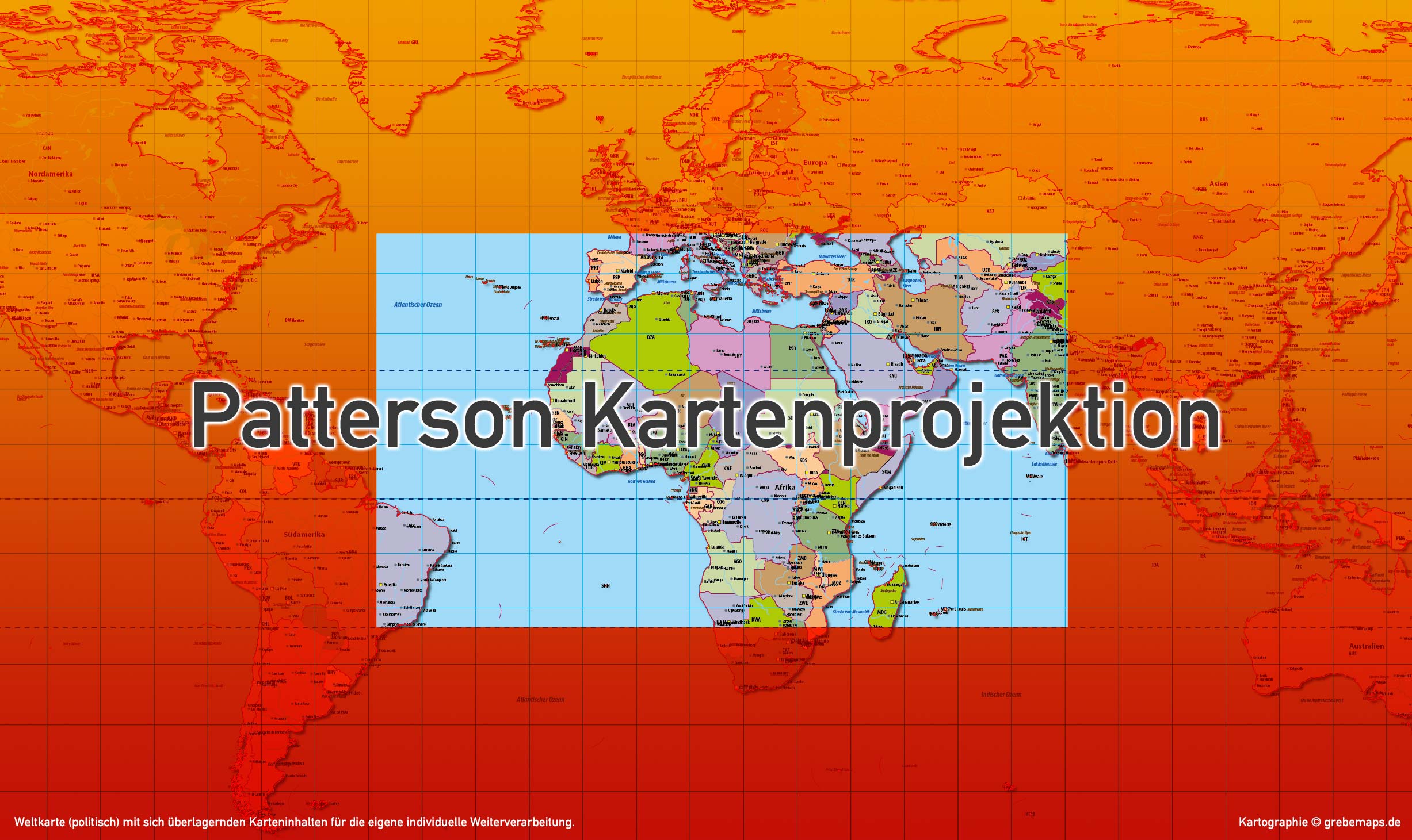 Weltkarte politisch - Patterson Kartenprojektion - ebenen-separierte editierbare Vektorkarte für Illustrator zum Download [Digital] – Bild 4