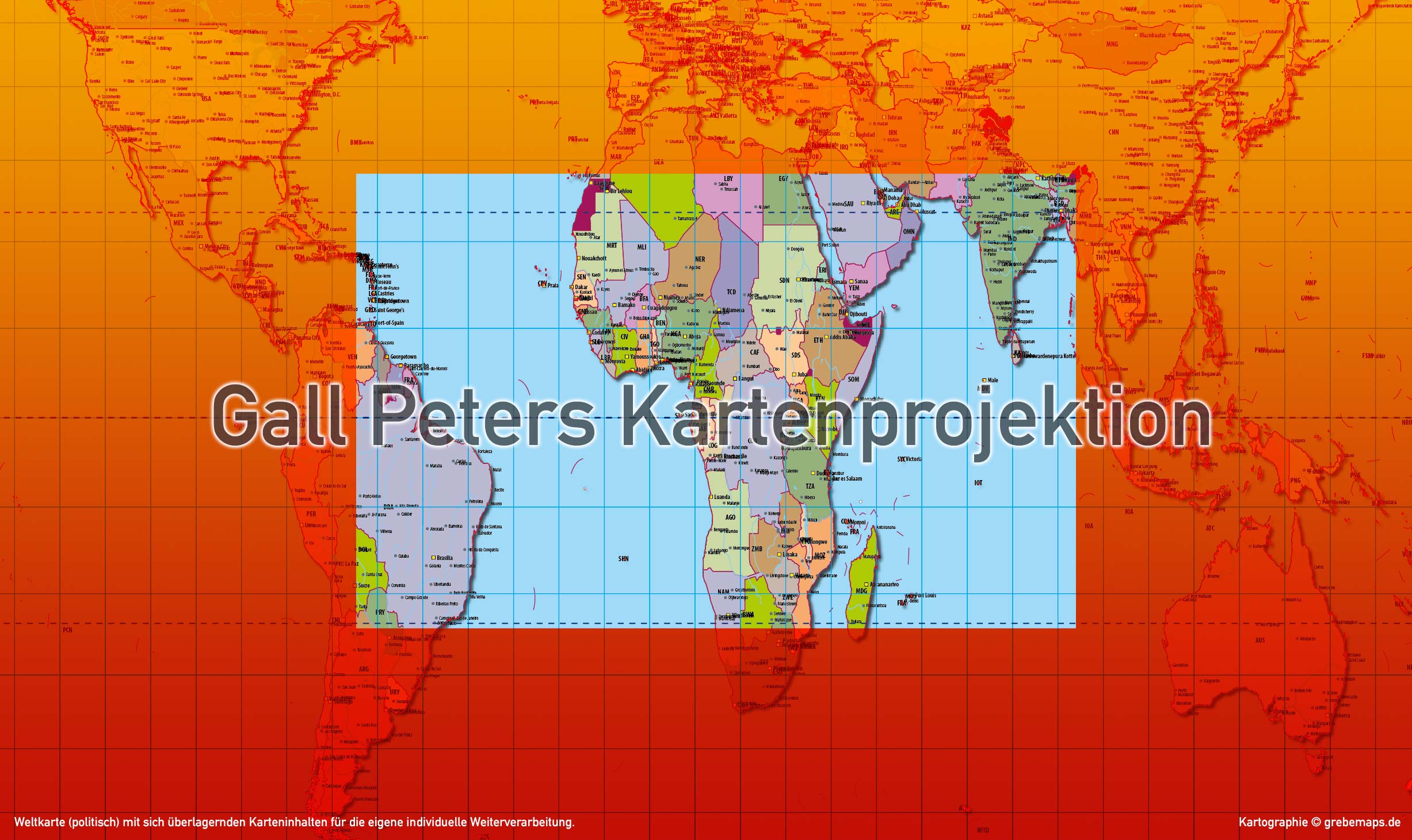 Weltkarte politisch - Gall Peters Kartenprojektion - Vektordatei ebenen-separierte editierbare Vektor-Karte für Illustrator zum Download [Digital] – Bild 4