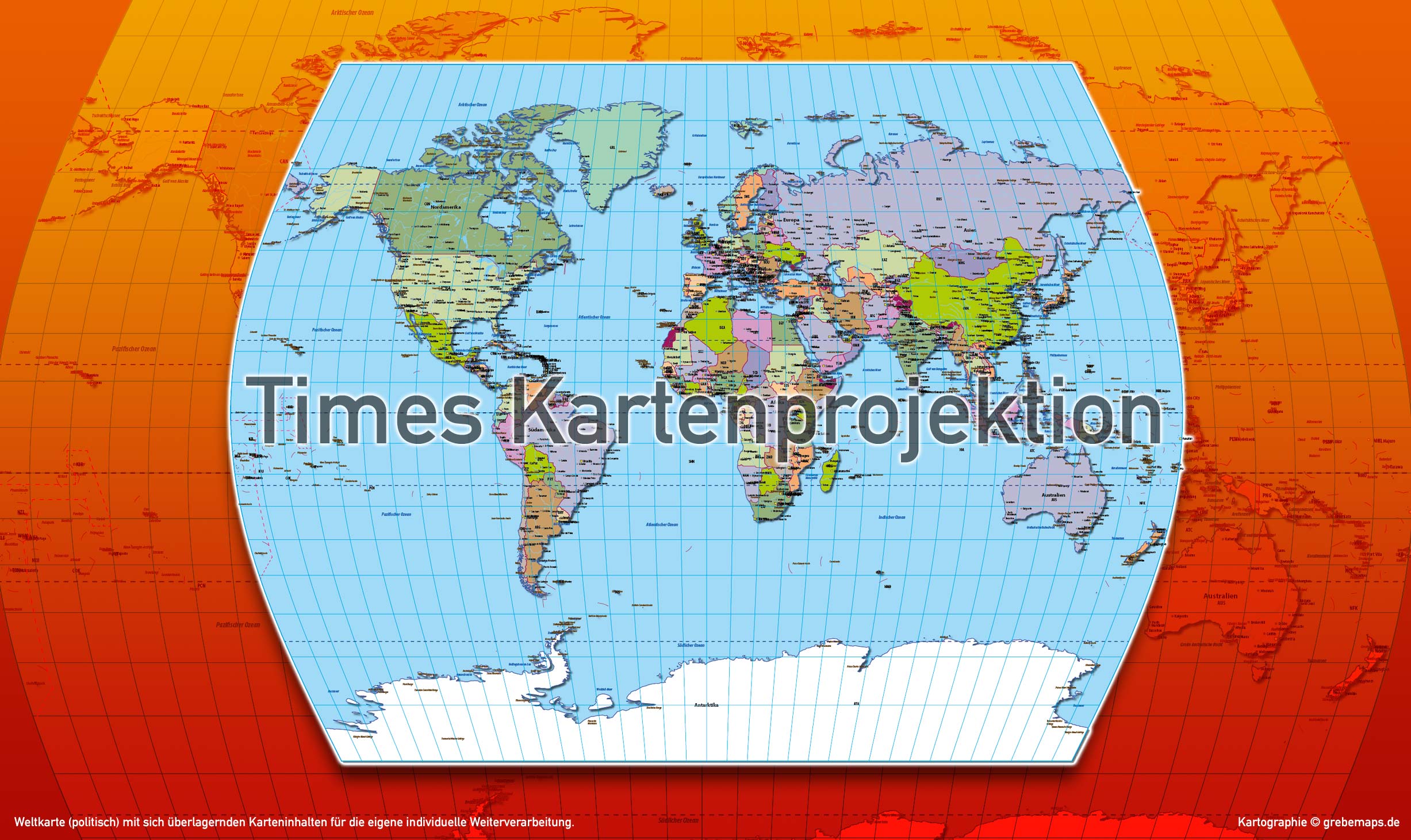 Weltkarte politisch - Times Kartenprojektion - Vektordatei ebenen-separierte editierbare Vektor-Karte für Illustrator zum Download [Digital] – Bild 3