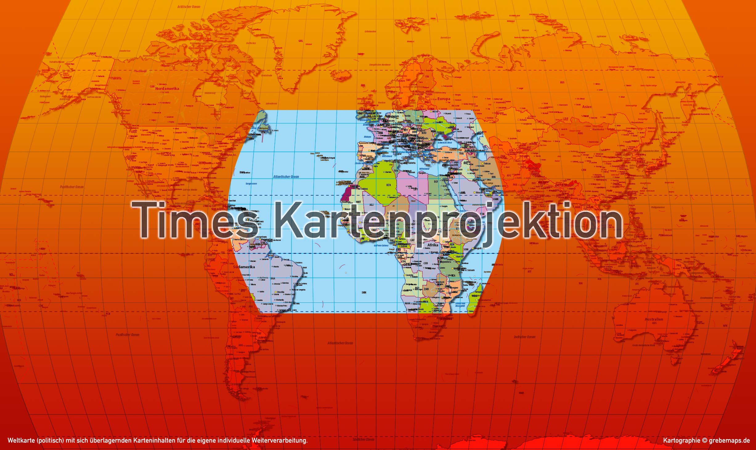 Weltkarte politisch - Times Kartenprojektion - Vektordatei ebenen-separierte editierbare Vektor-Karte für Illustrator zum Download [Digital] – Bild 4